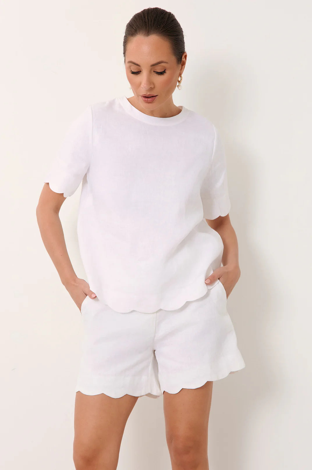 Arden Scalloped Hem Top - White