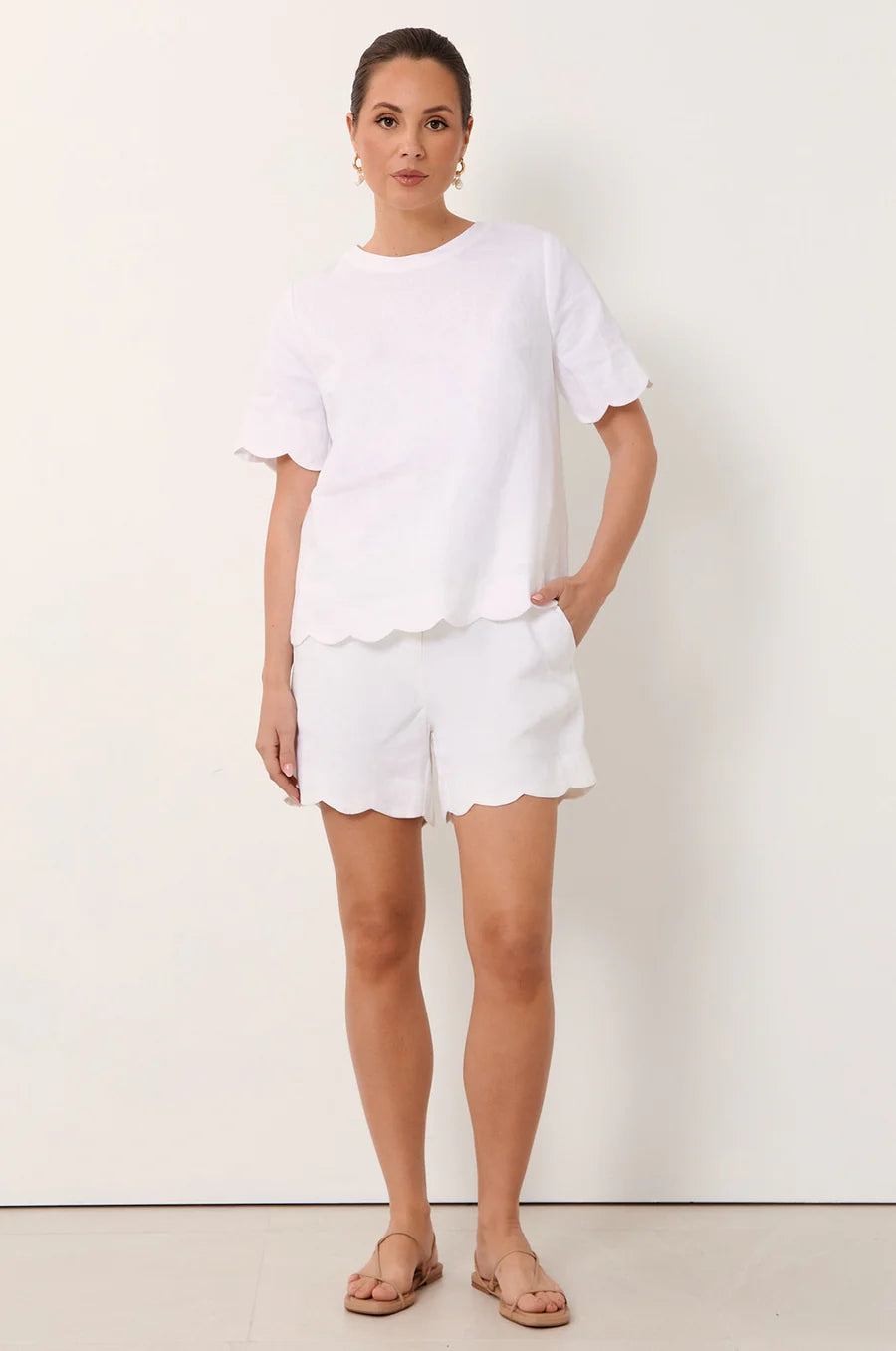 Arden Scalloped Hem Top - White