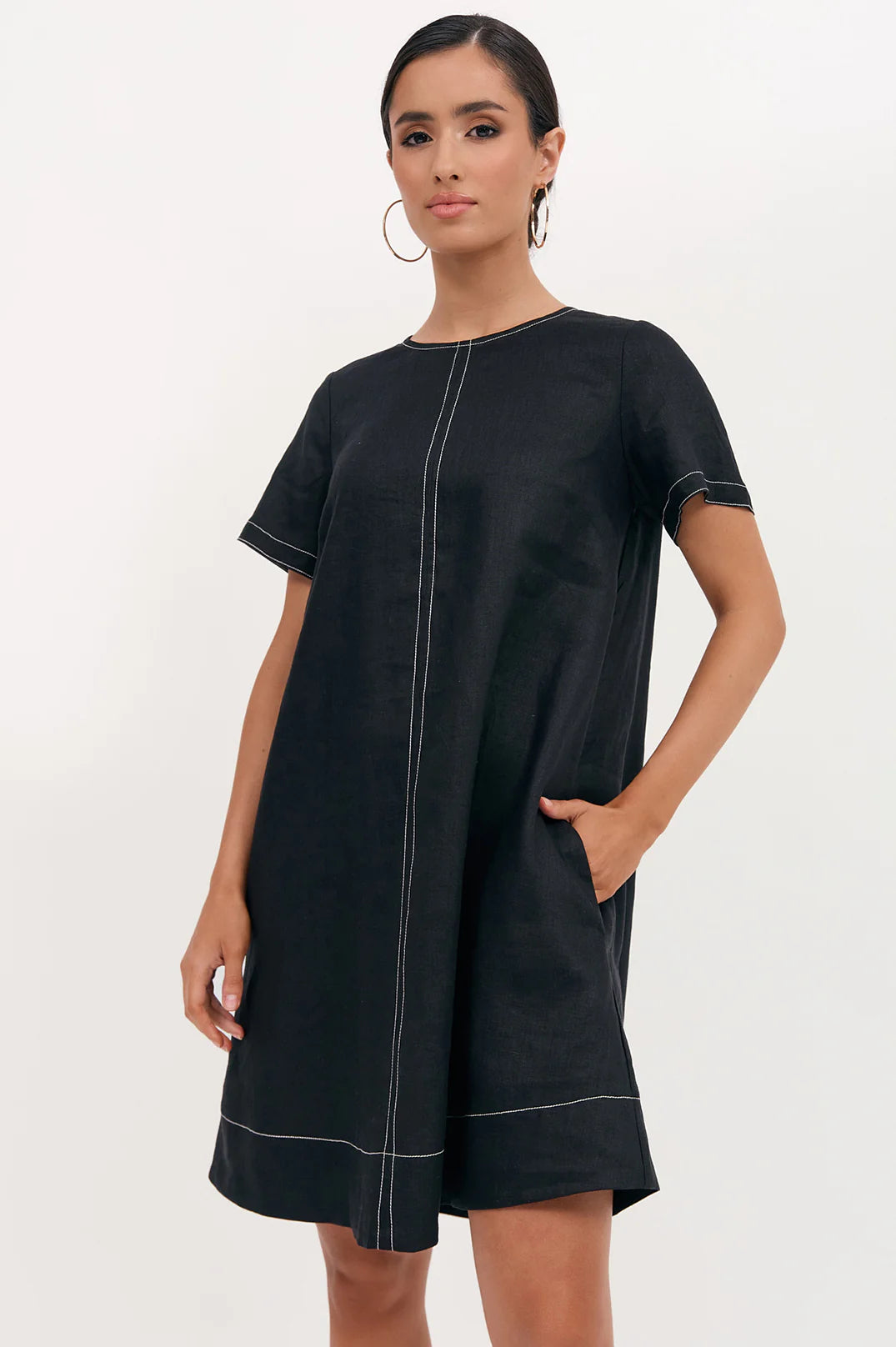 Lexi Contrast Stitch Dress - Black