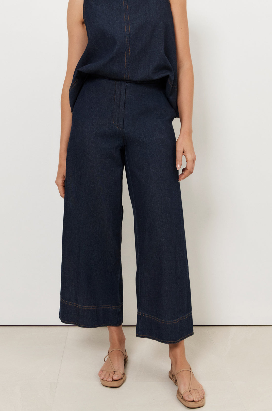Adorne Agatha Cropped Lightweight Denim Pant in Denim, side view