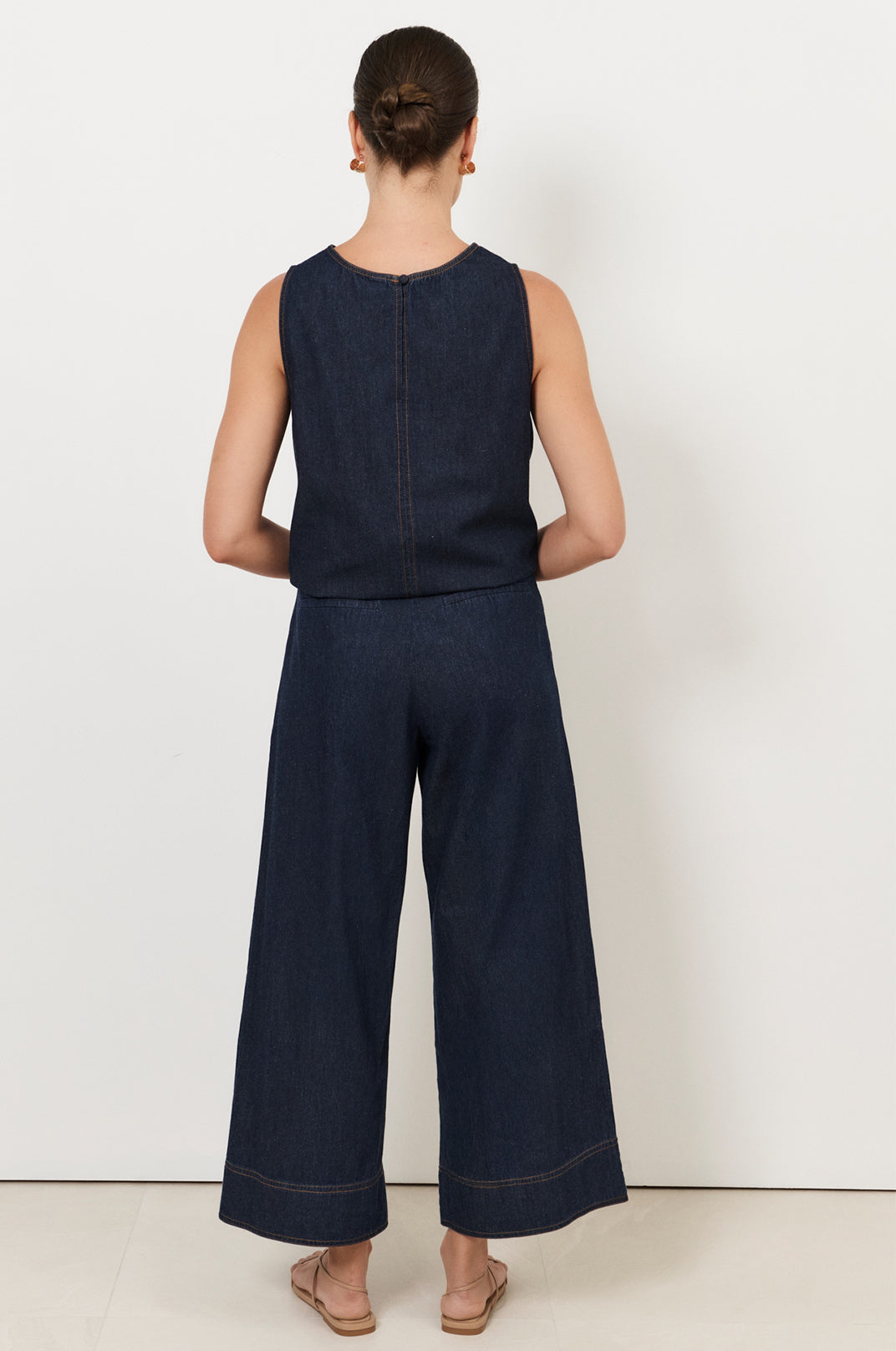 Adorne Agatha Cropped Lightweight Denim Pant in Denim, back view