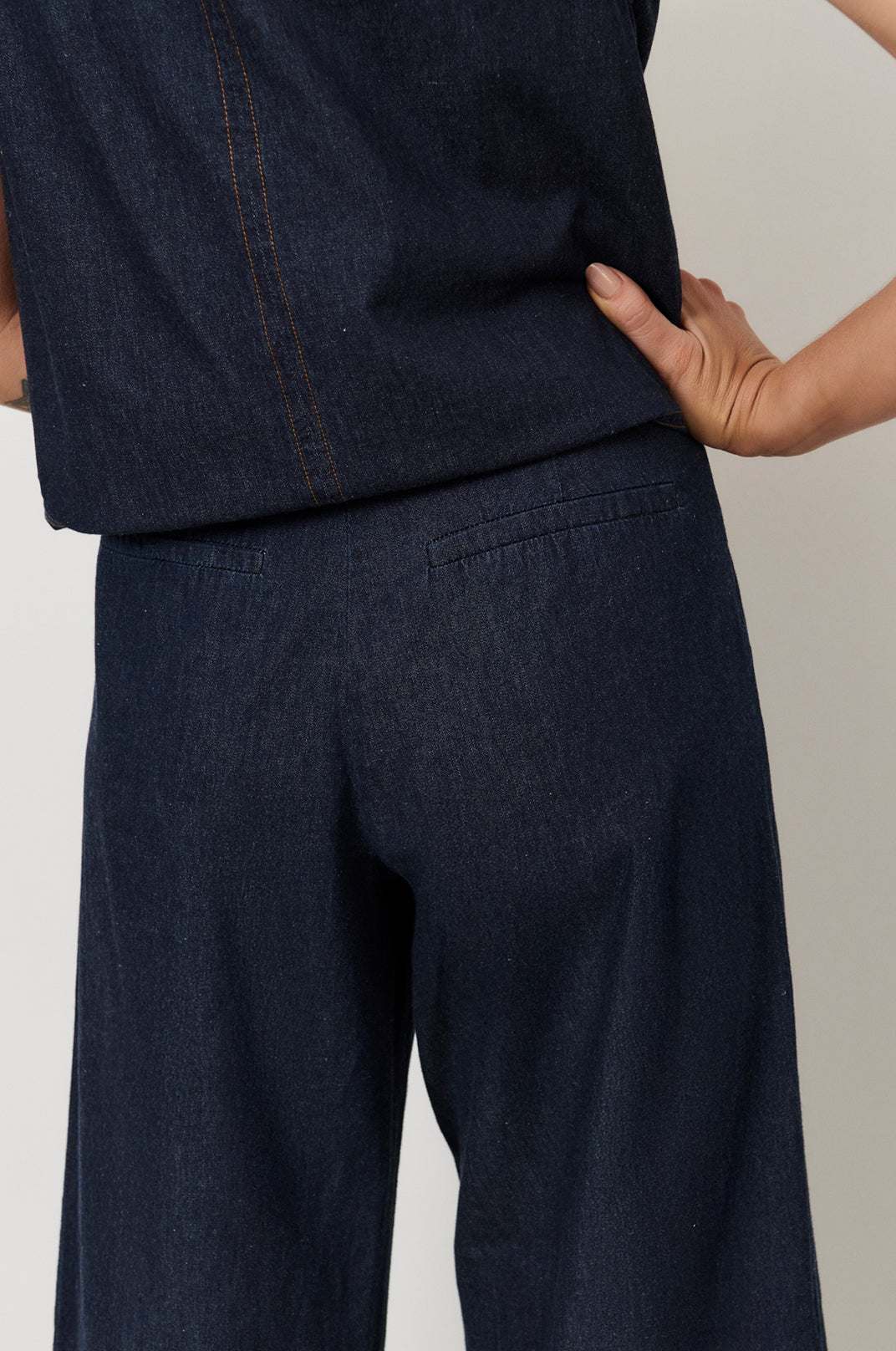 Adorne Agatha Cropped Lightweight Denim Pant in Denim, detail