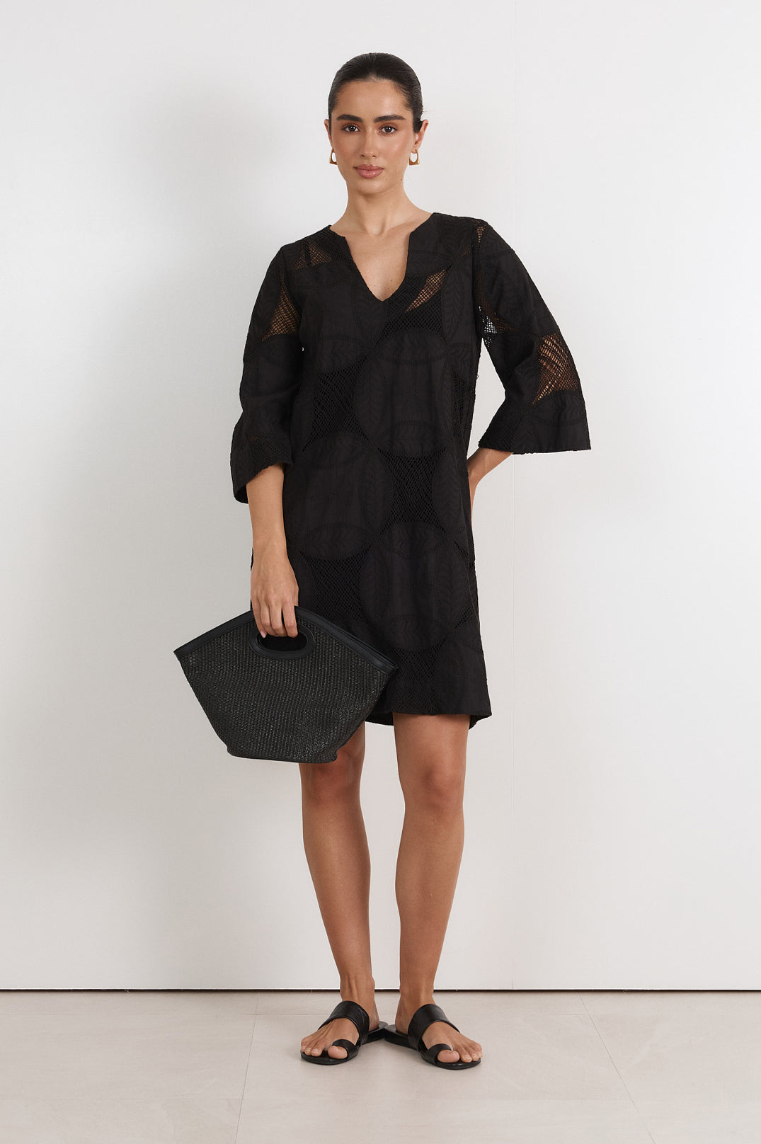 Adorne Paloma Kaftan Short Dress - Black