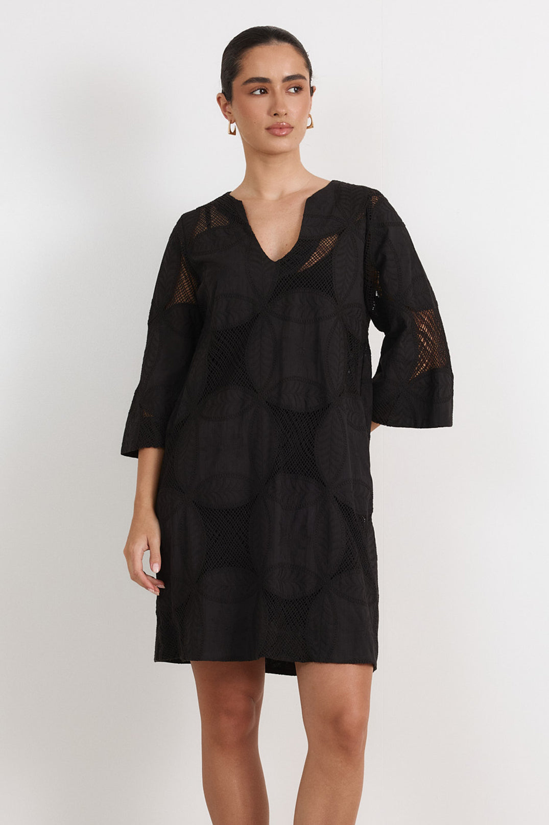 Adorne Paloma Kaftan Short Dress - Black, view 4