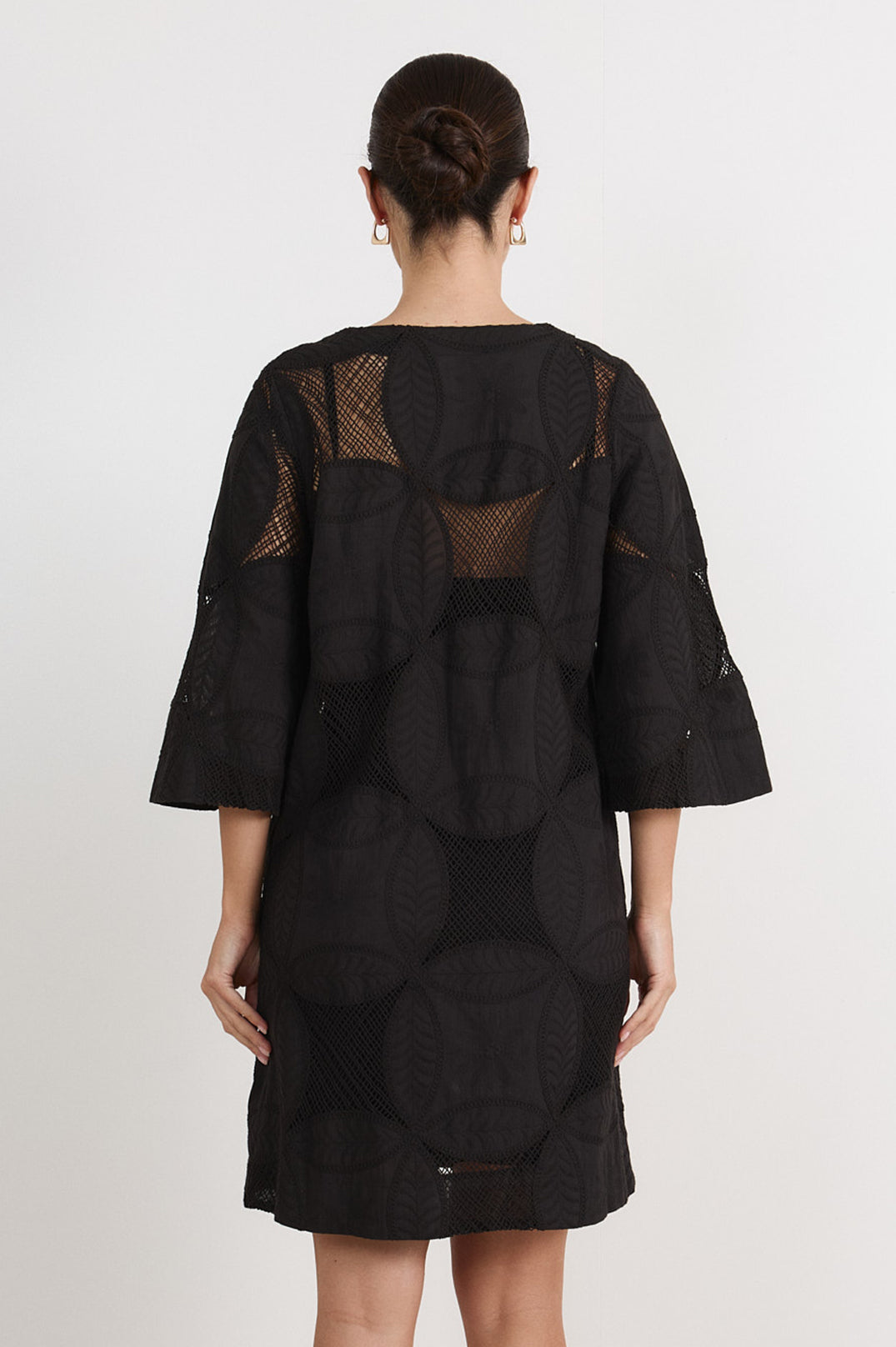 Adorne Paloma Kaftan Short Dress - Black, view 5