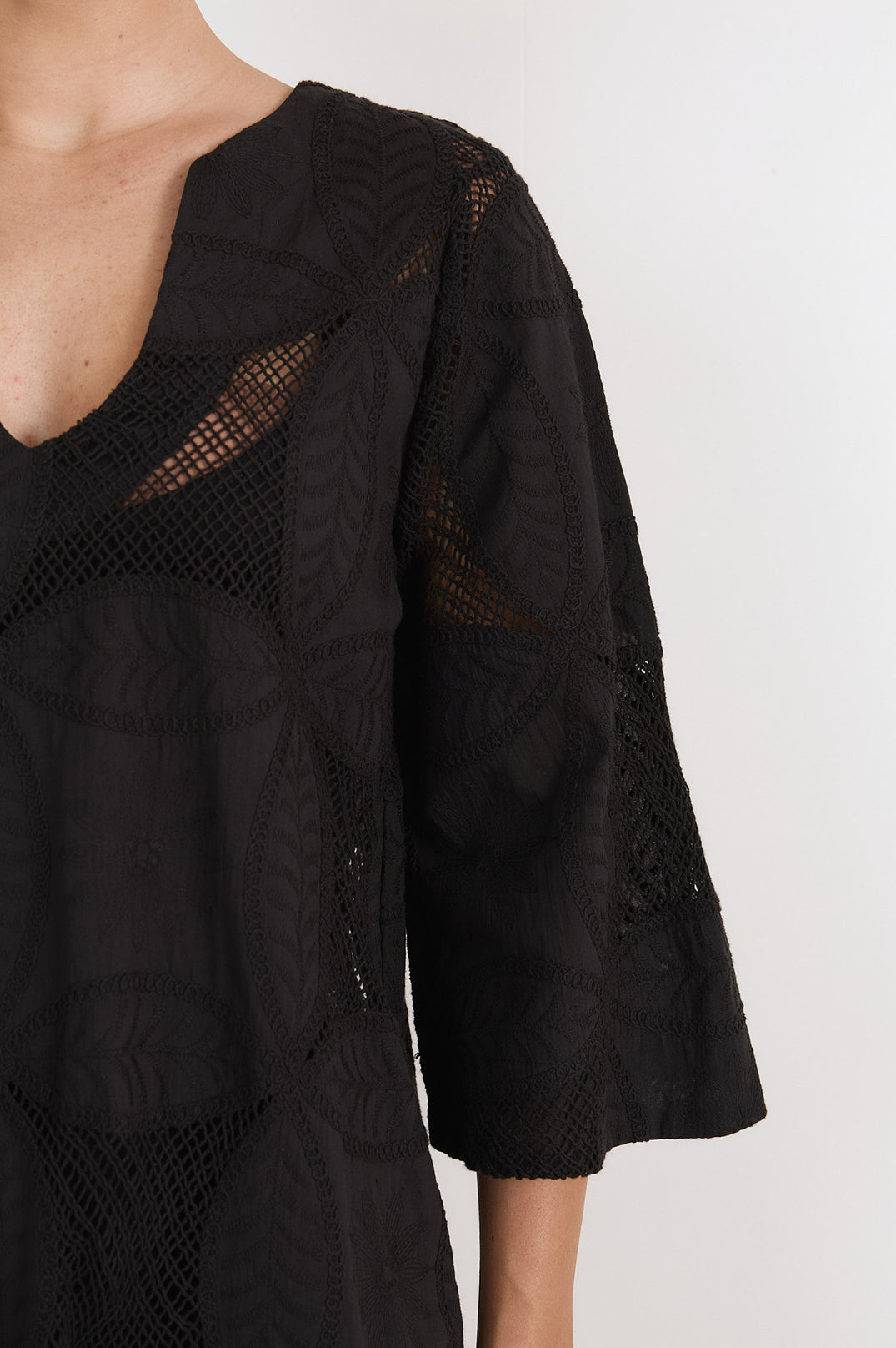 Adorne Paloma Kaftan Short Dress - Black, view 2