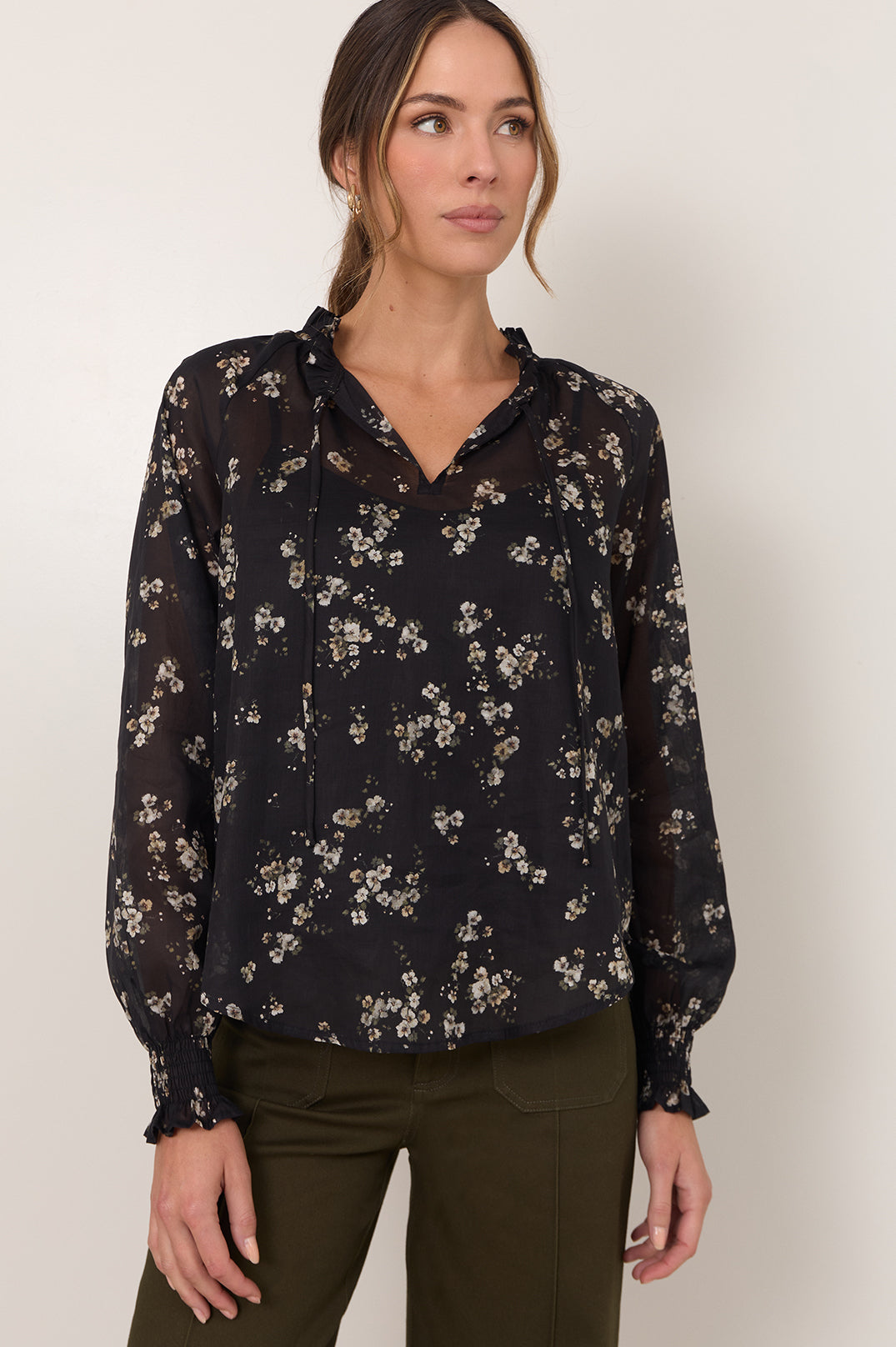 Adorne Adelaide Long Sleeve Top in Print, front view