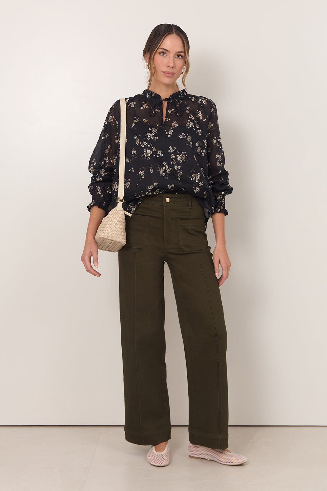 Adorne Adelaide Long Sleeve Top in Print, styled detail