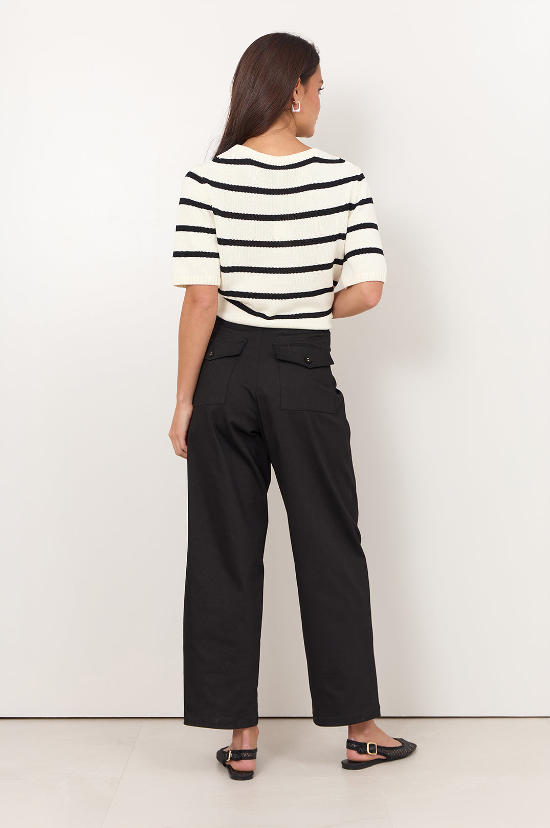 Adorne Hollis Barrel Leg Pant in Black, back view