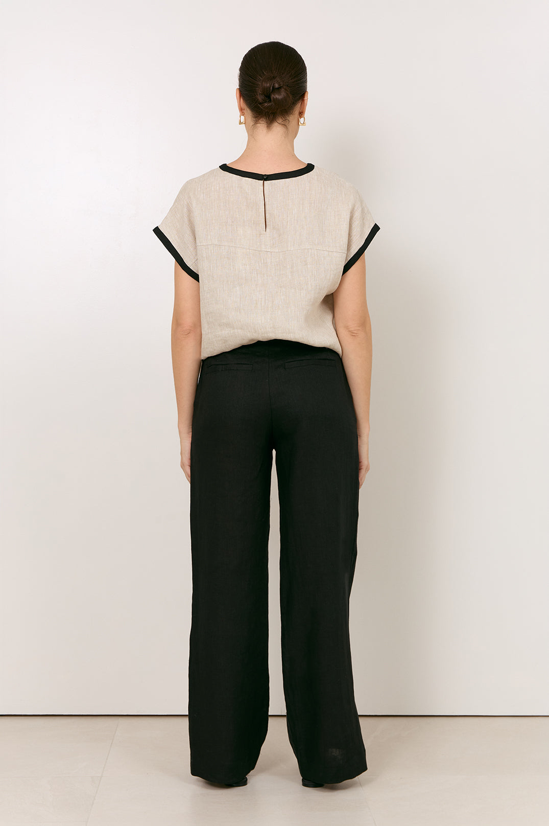 adorne Easton Side Split Linen Pant in Black, back view