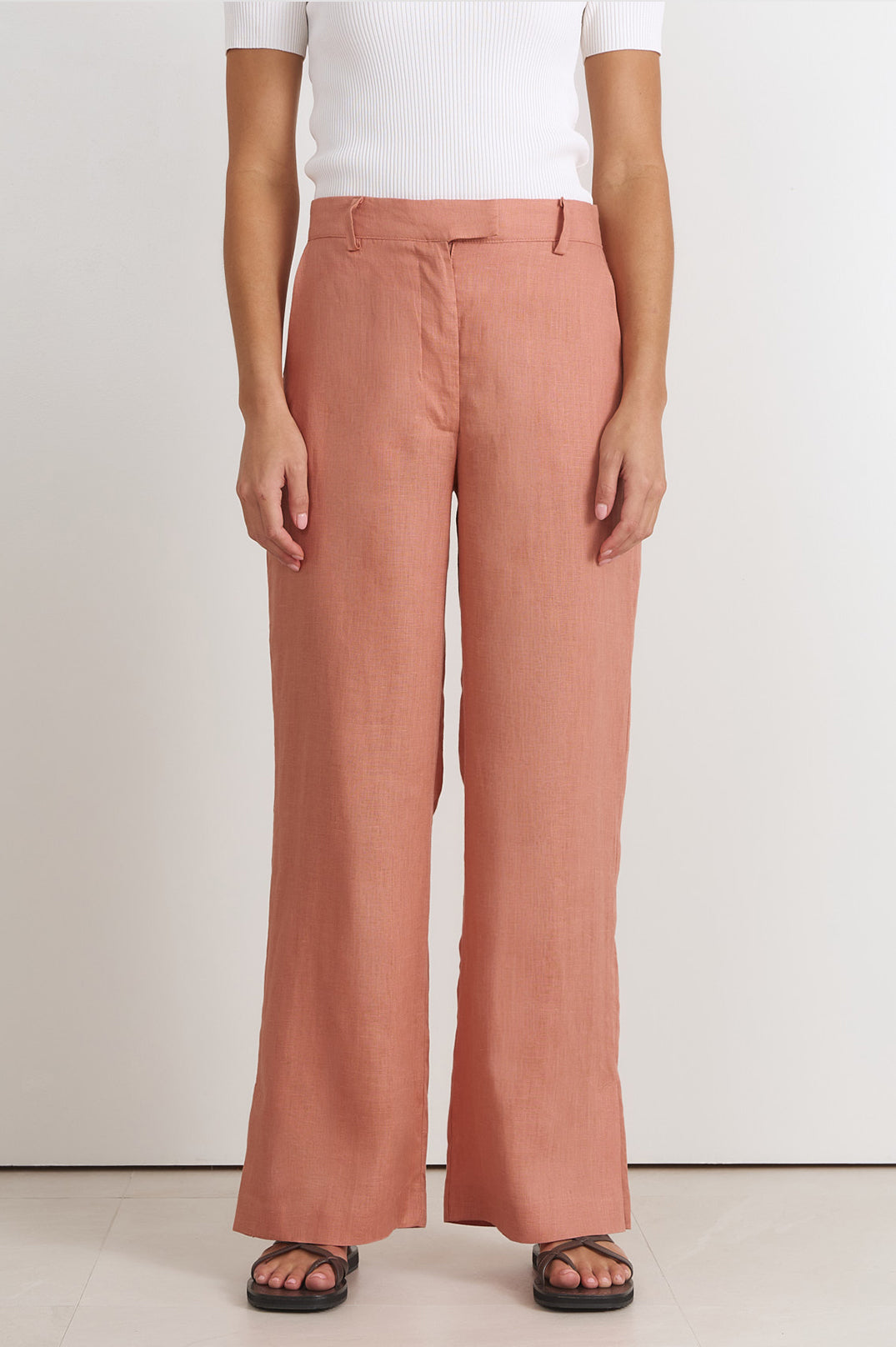 Adorne Easton Side Split Linen Pant - Spice