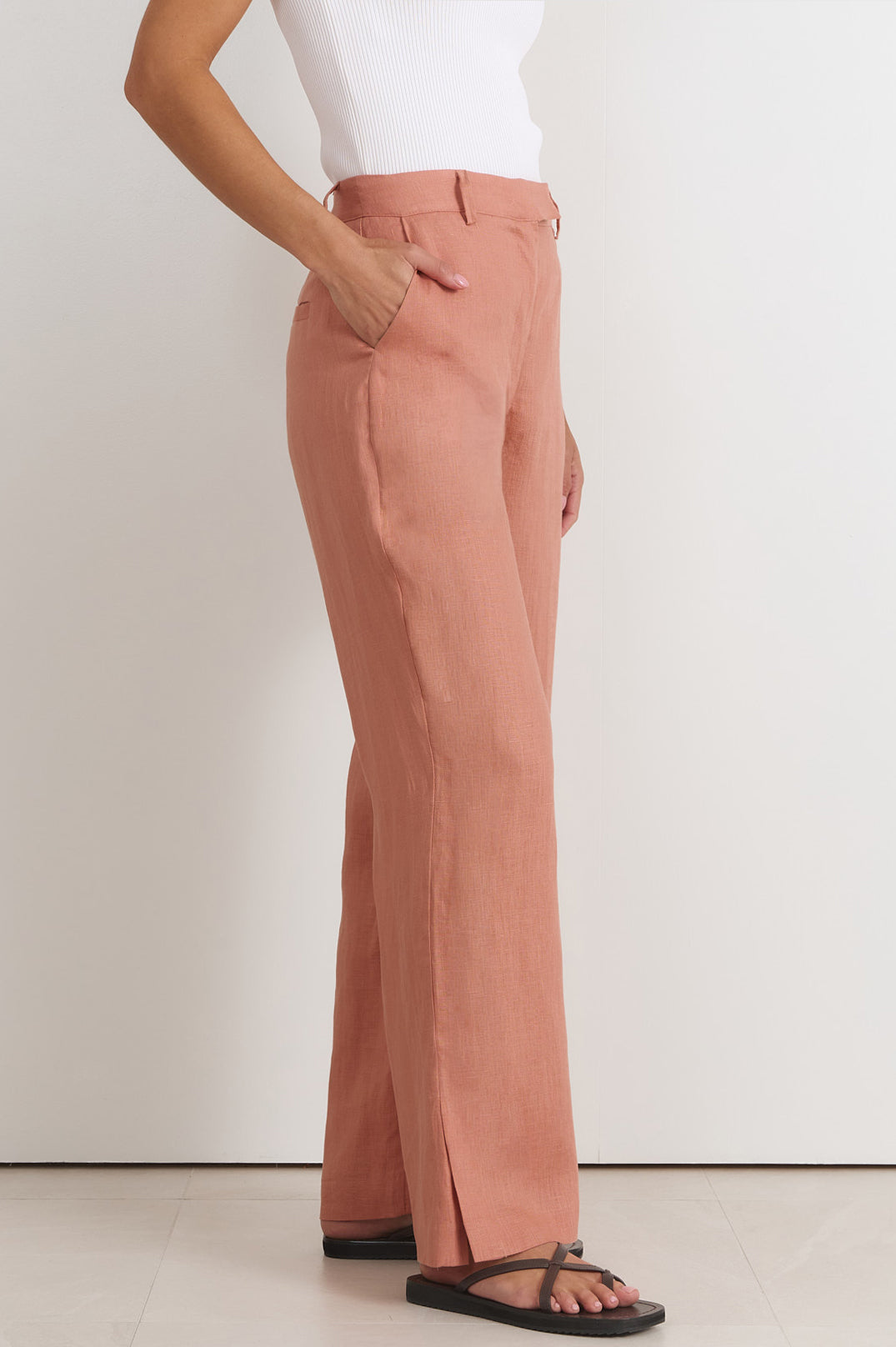 Adorne Easton Side Split Linen Pant - Spice, view 2