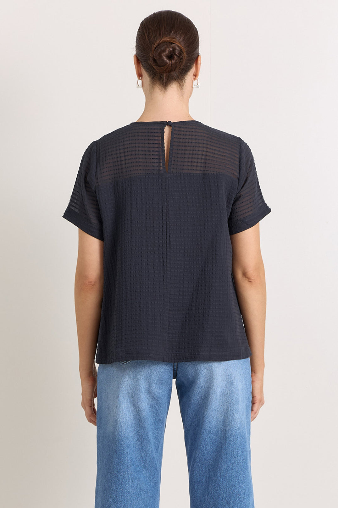 Adorne Lori Textured Cotton Top in Ink, detail