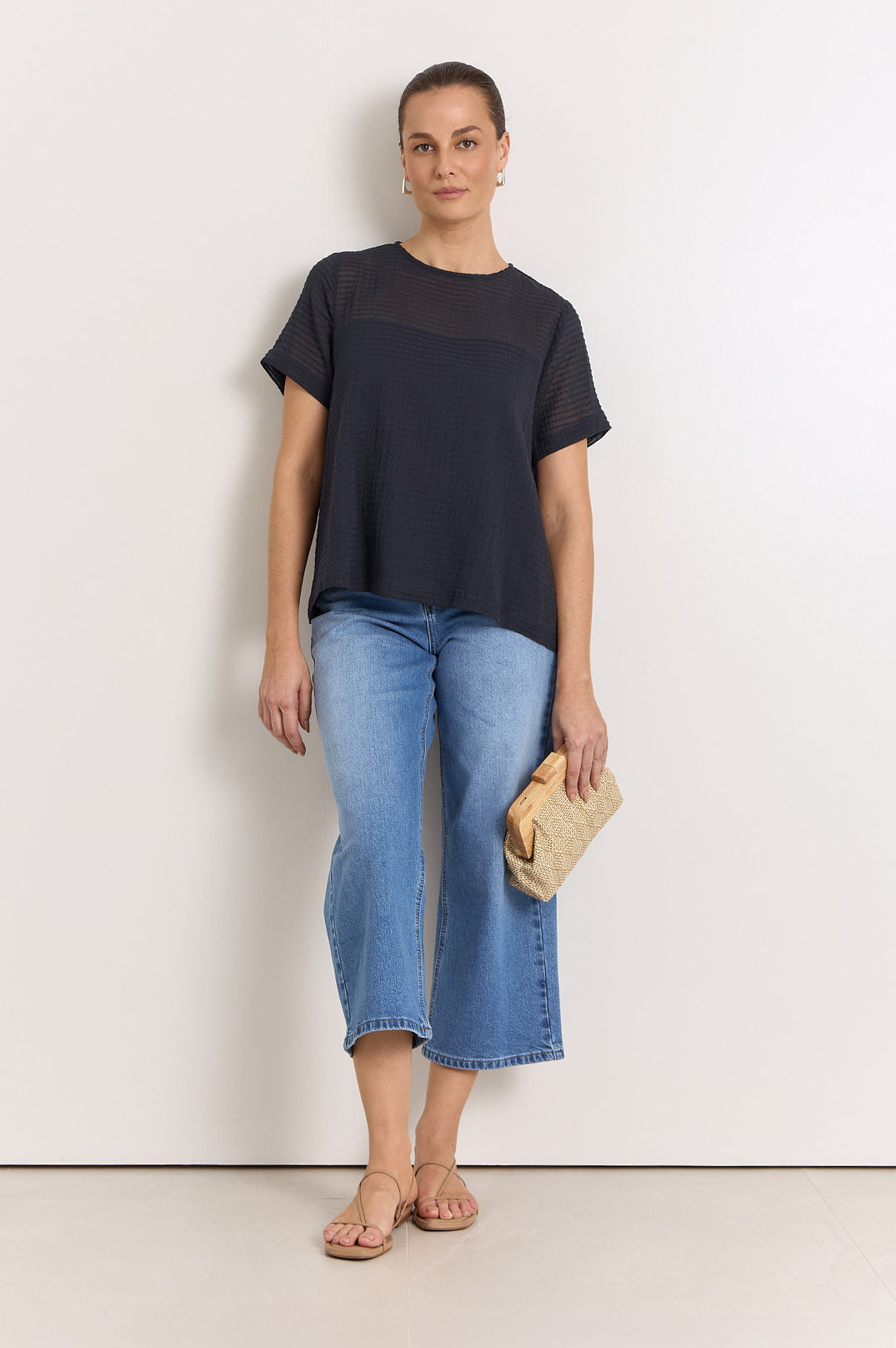 Adorne Lori Textured Cotton Top in Ink, side view