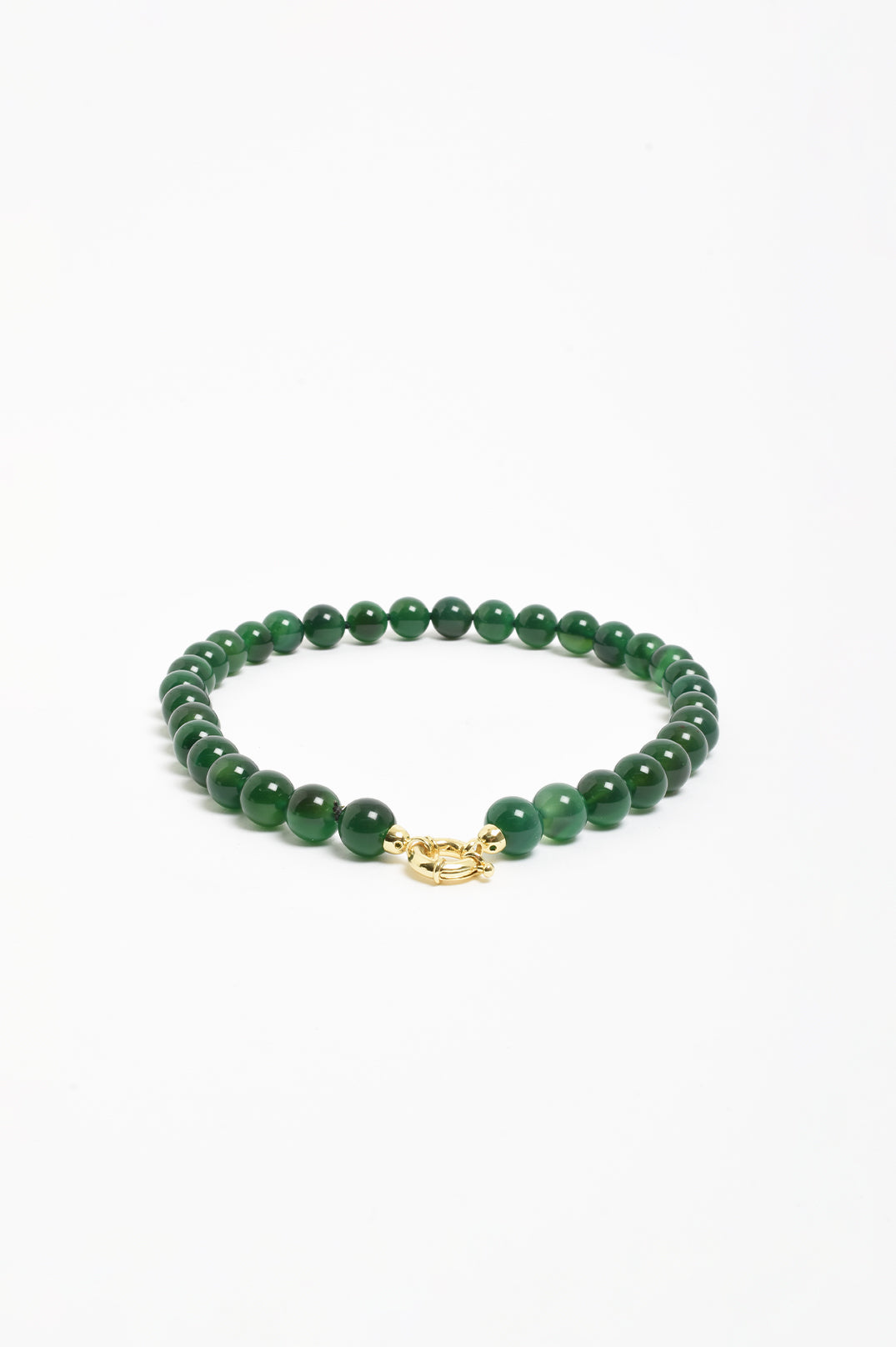 Stone Ball Bead Necklace - Green/Gold