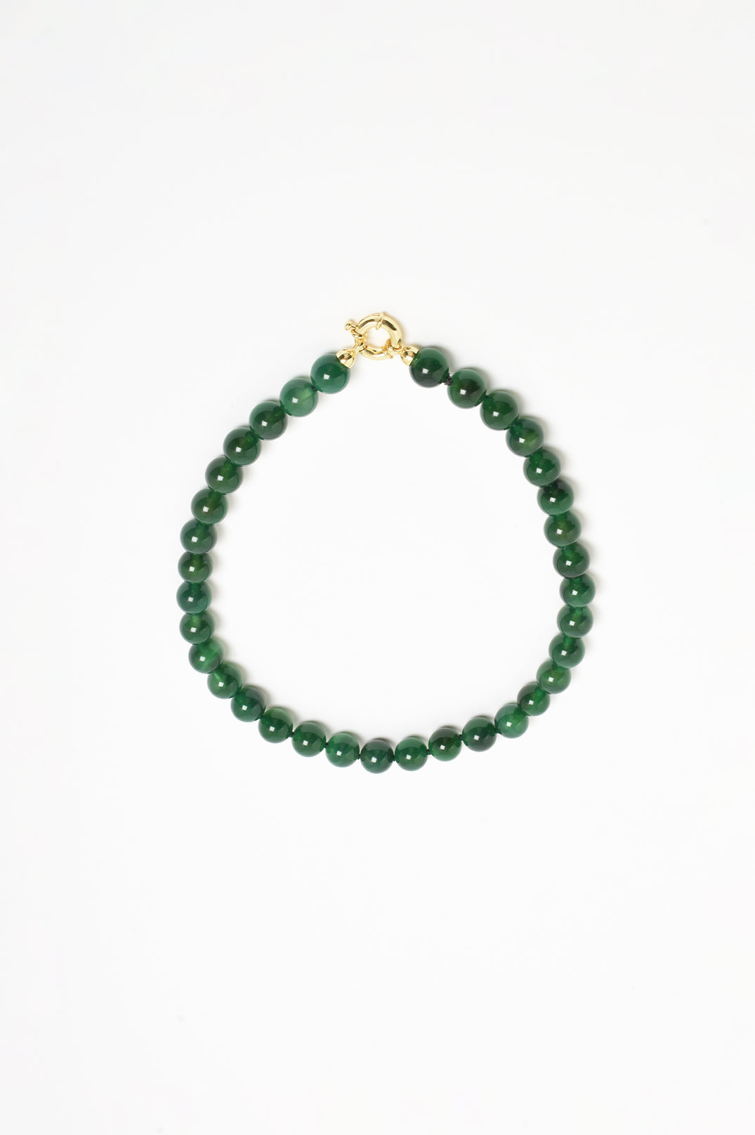Stone Ball Bead Necklace - Green/Gold