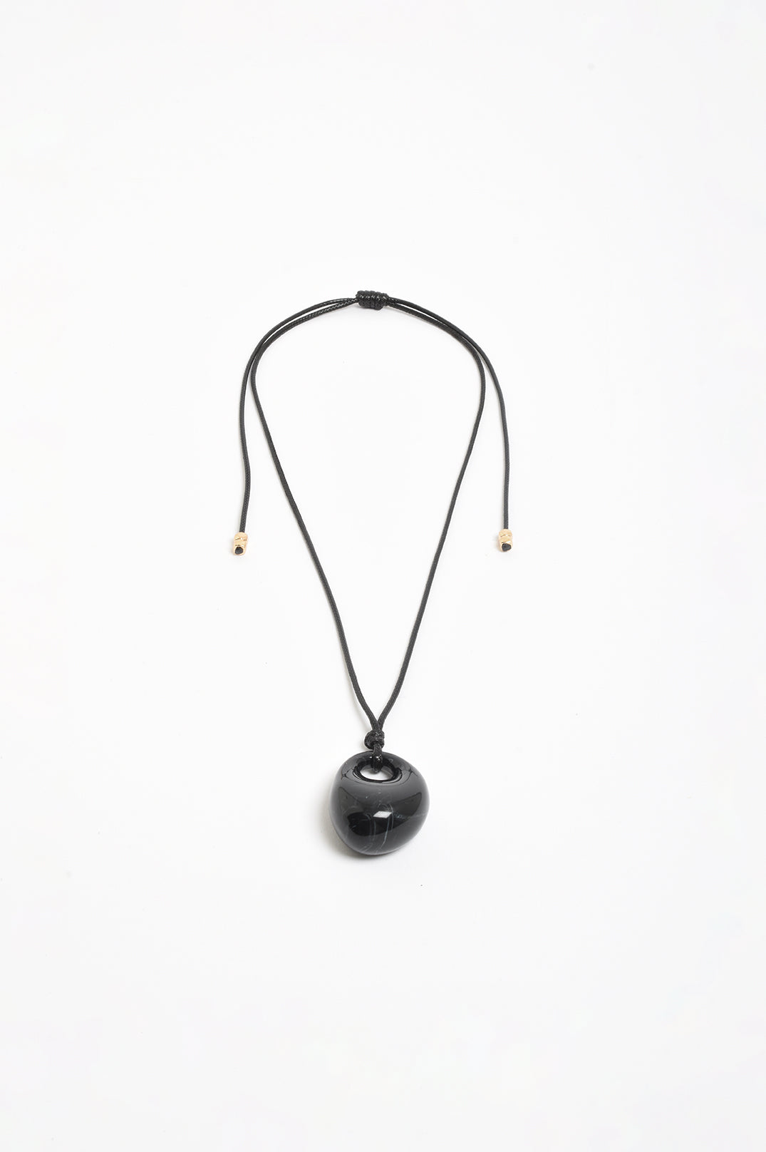 Resin Pendant Adjustable Leather Necklace - Black