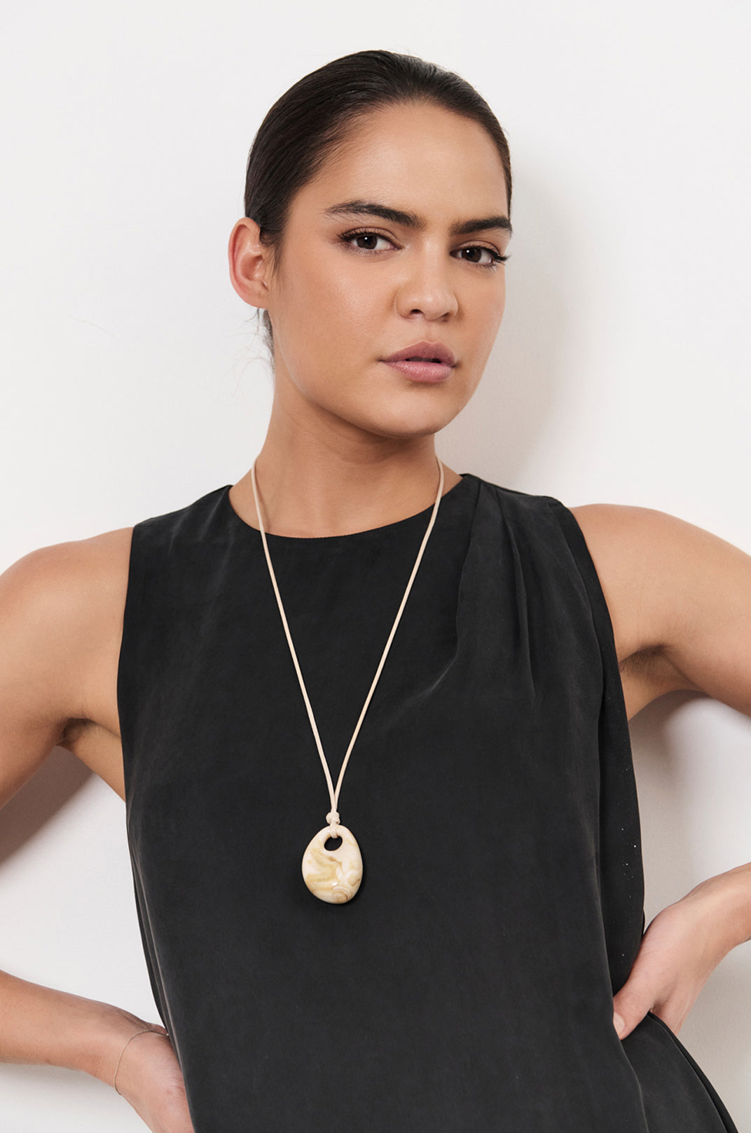 Resin Pendant Adjustable Leather Necklace - Camel