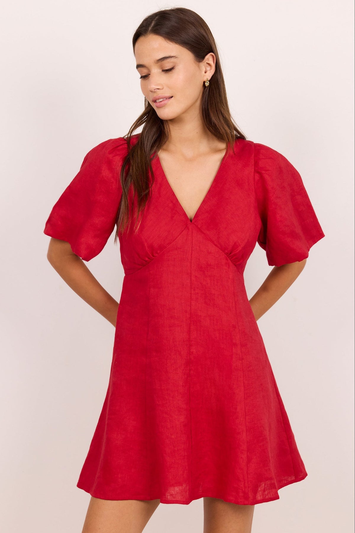 Among the Brave Adelaide Linen Mini Dress - Red, view 6
