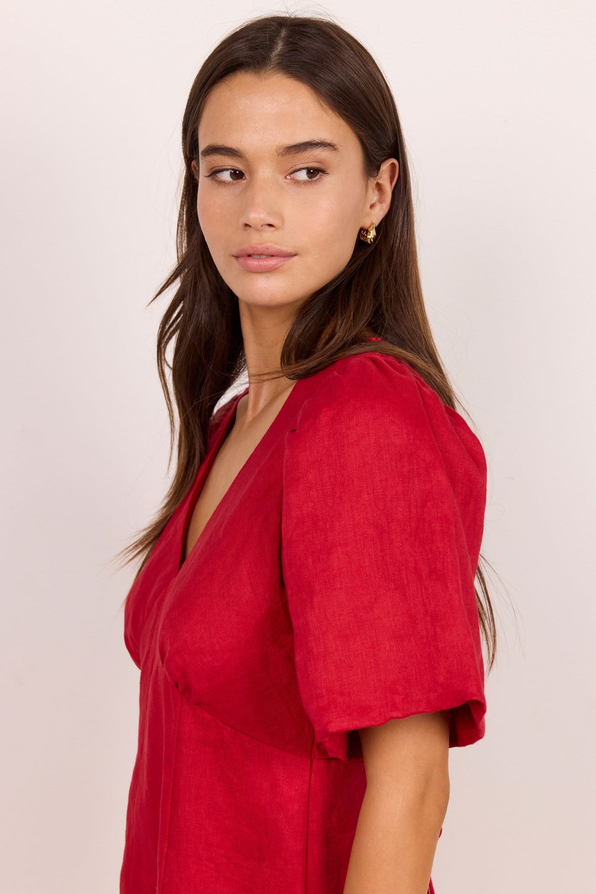 Among the Brave Adelaide Linen Mini Dress - Red, view 4