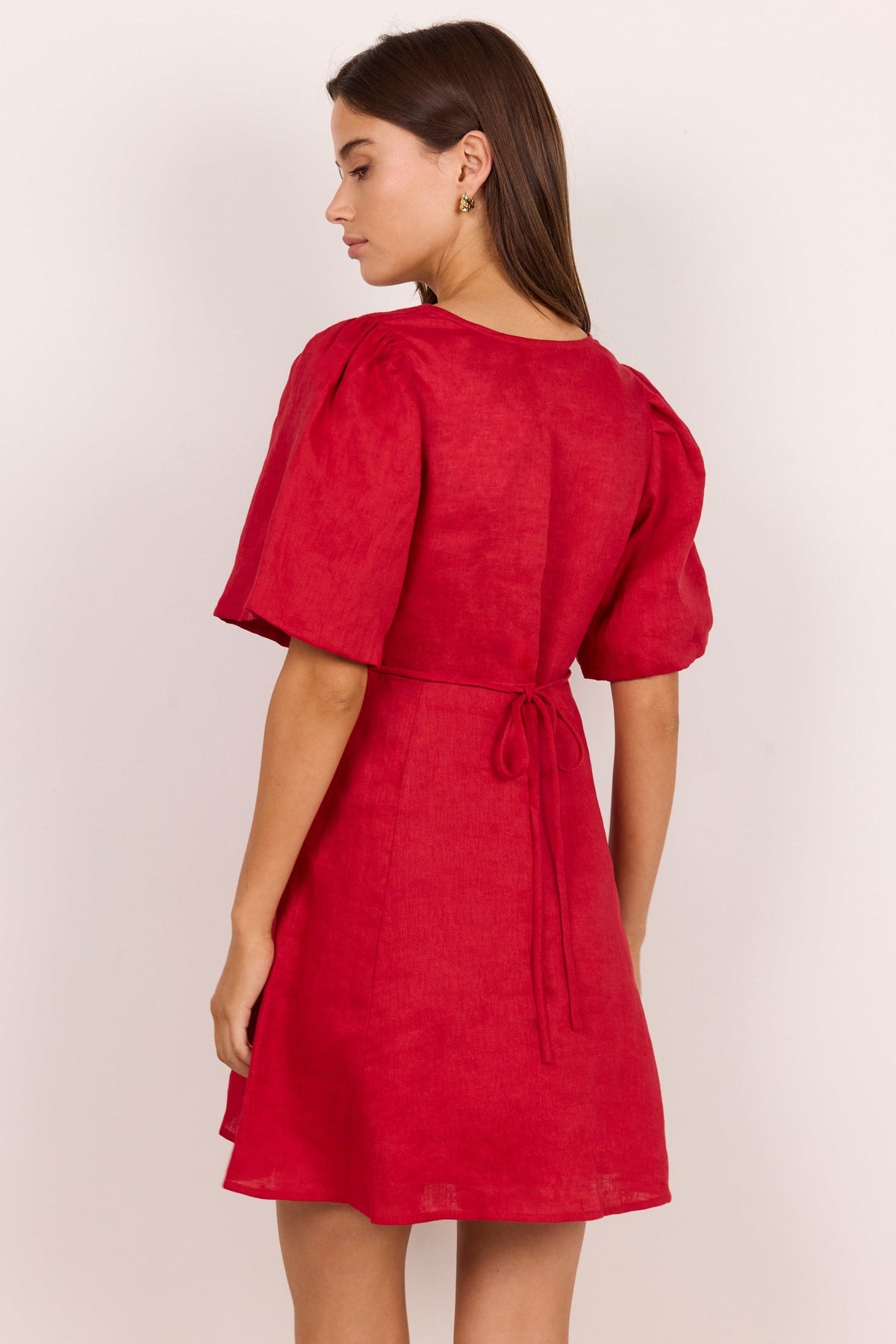 Among the Brave Adelaide Linen Mini Dress - Red, view 5