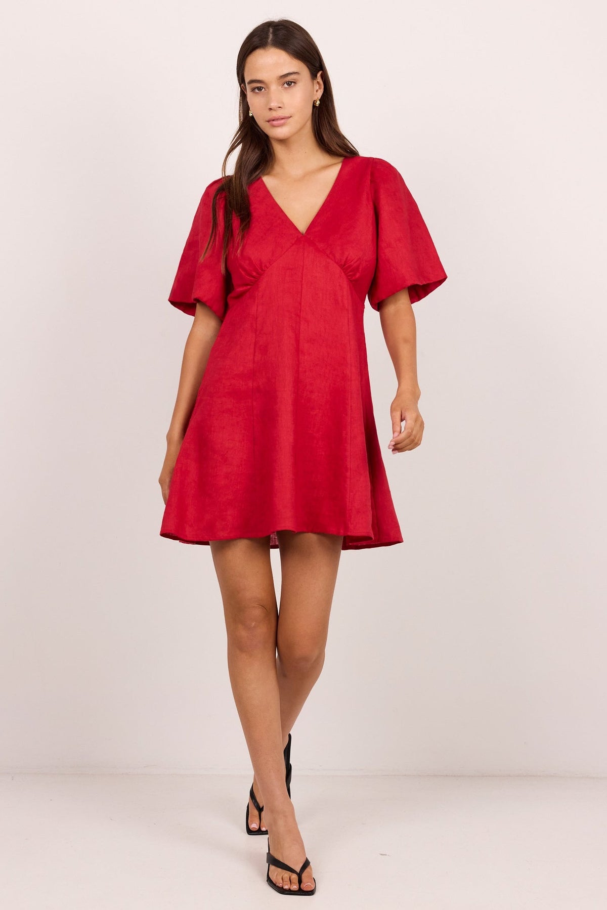Among the Brave Adelaide Linen Mini Dress - Red, view 2