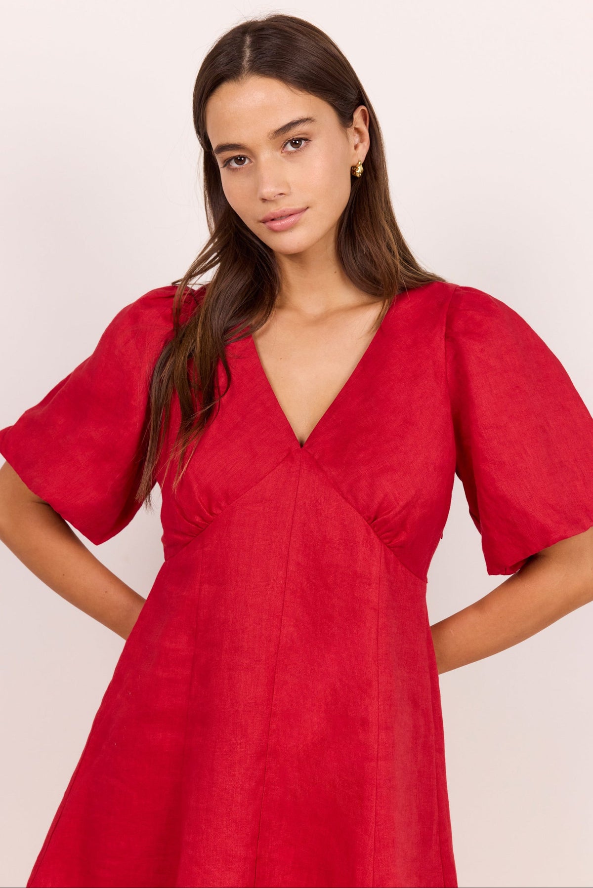 Among the Brave Adelaide Linen Mini Dress - Red, view 3
