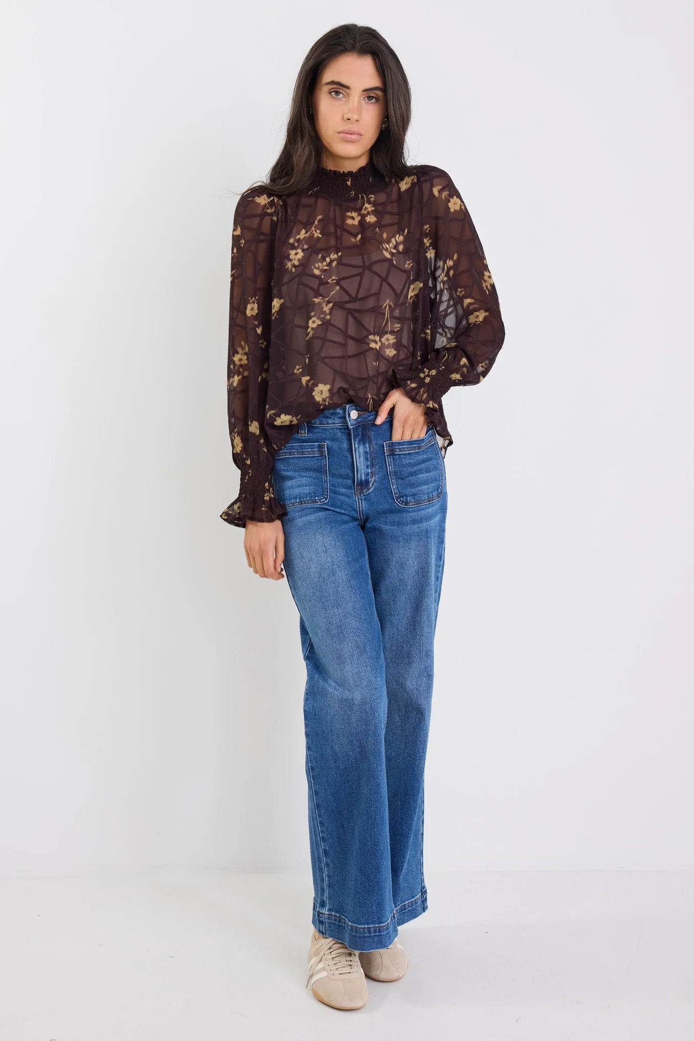 Affection Chocolate Butter  LS Top - Floral