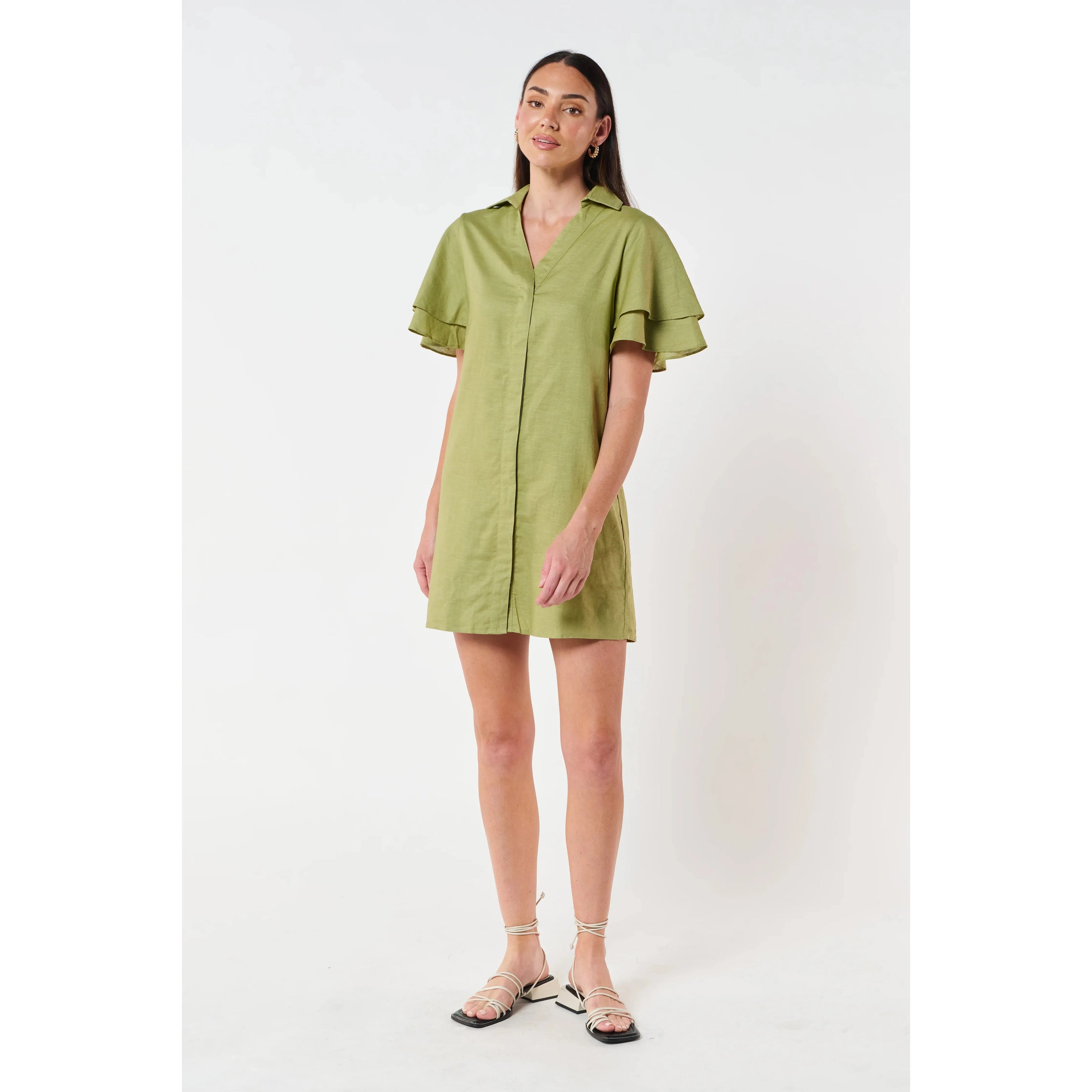 Zuri Linen Shirt Dress - Green