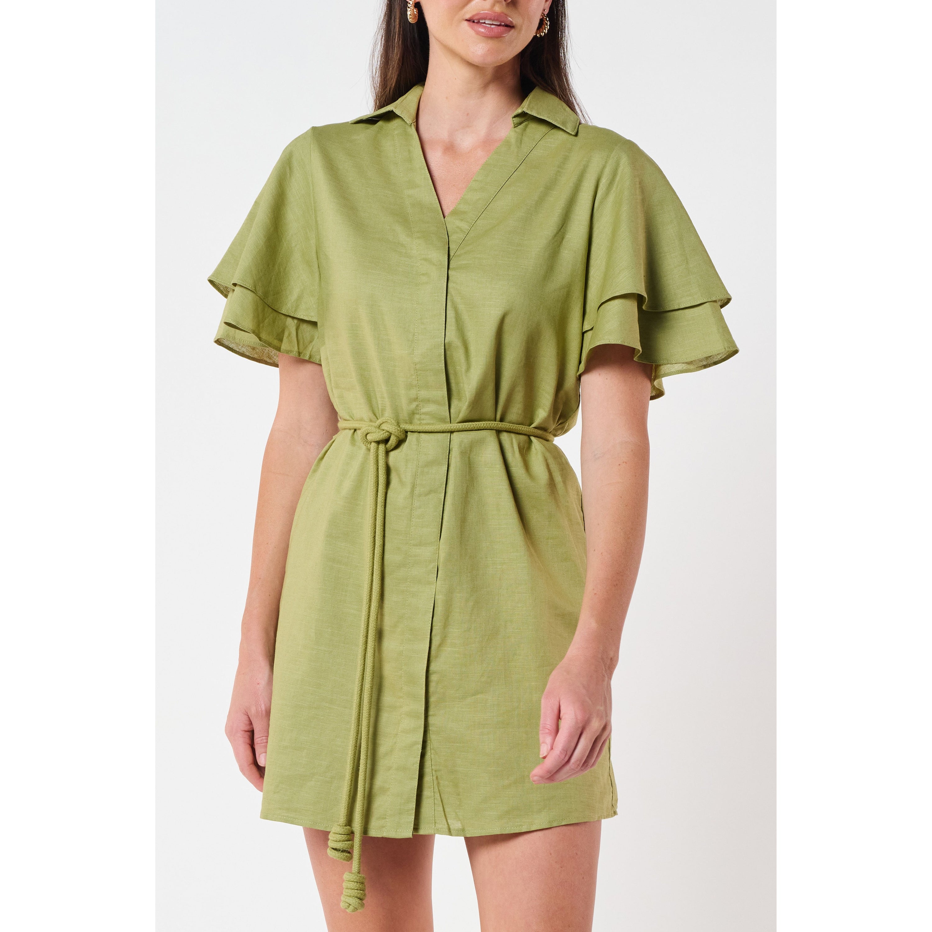 Zuri Linen Shirt Dress - Green