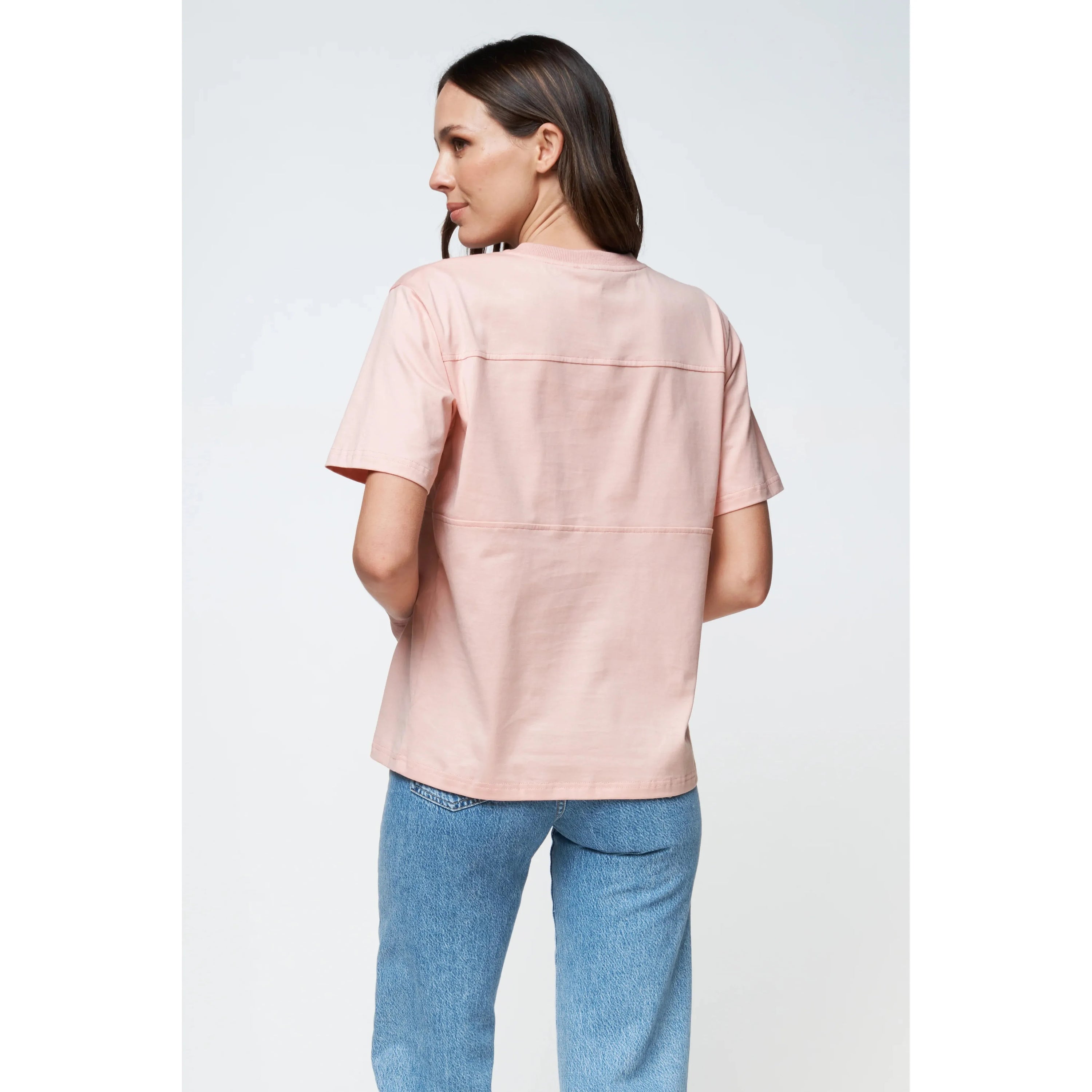 Riviera Embroidered Panel Tee - Pink / White
