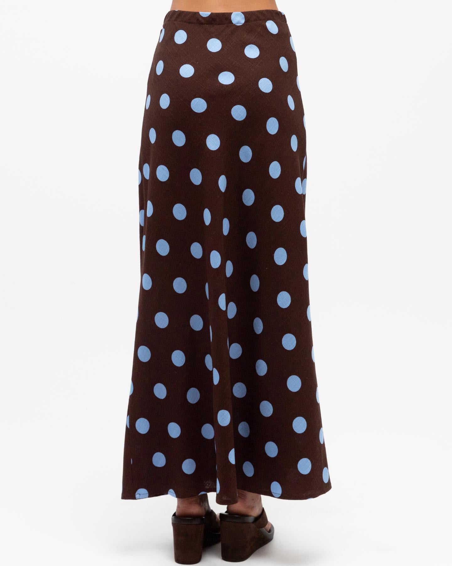 Sabrina Maxi Skirt - Chocolate/Blue Polka Dot