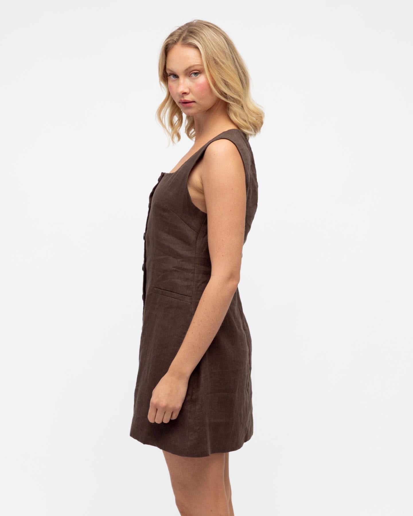 Elara Mini Vest Dress - Brown