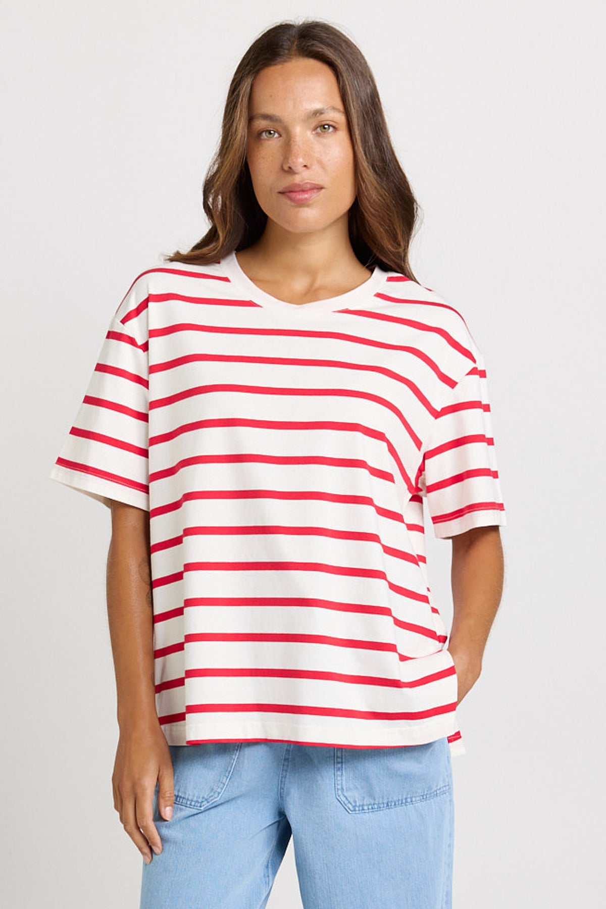 Betty Basics Relax Boxy Tee - Red/White Stripe