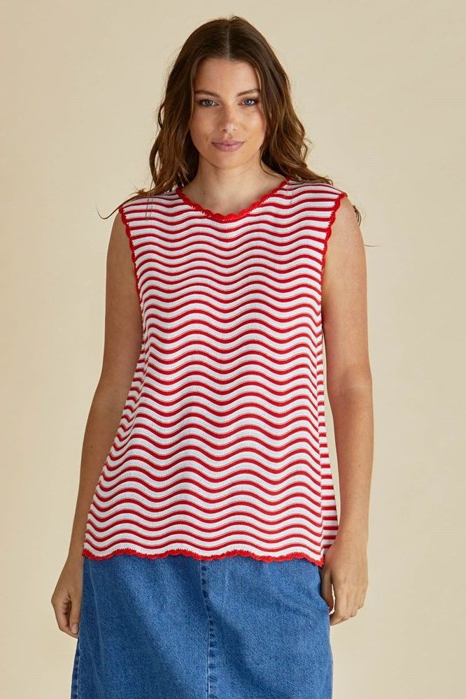 Aviva Tank - Red White Stripe
