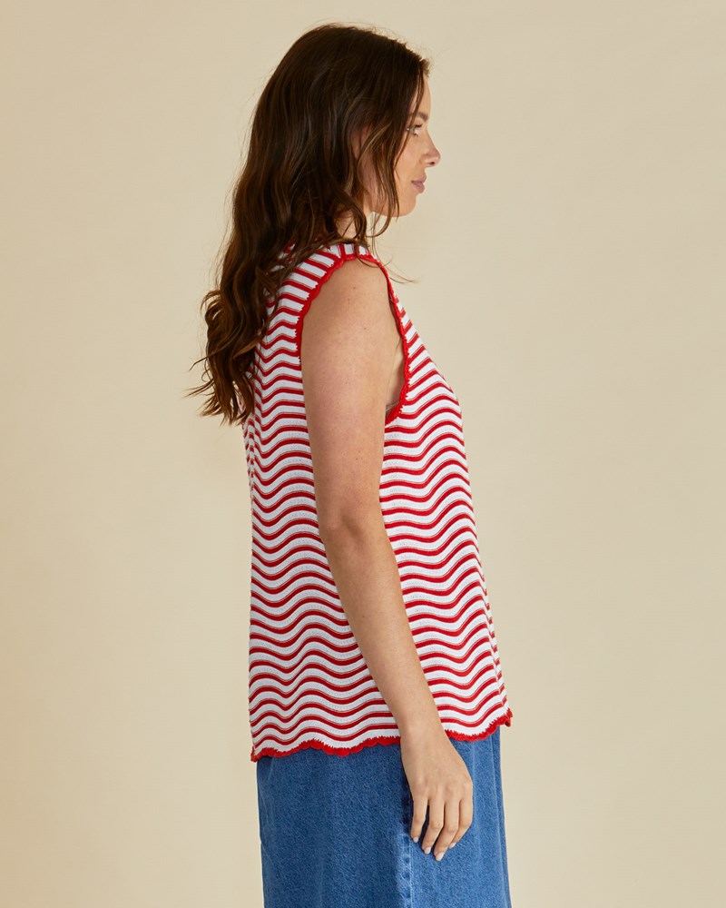 Aviva Tank - Red White Stripe