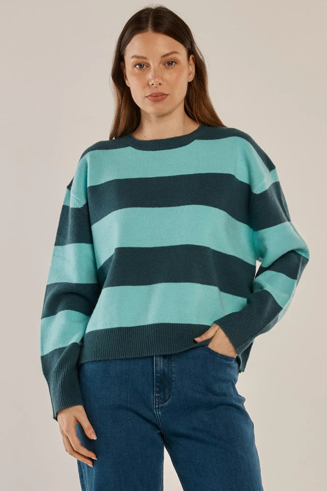 Leonie Knit Sweater - Teal Green/Blue Stripe