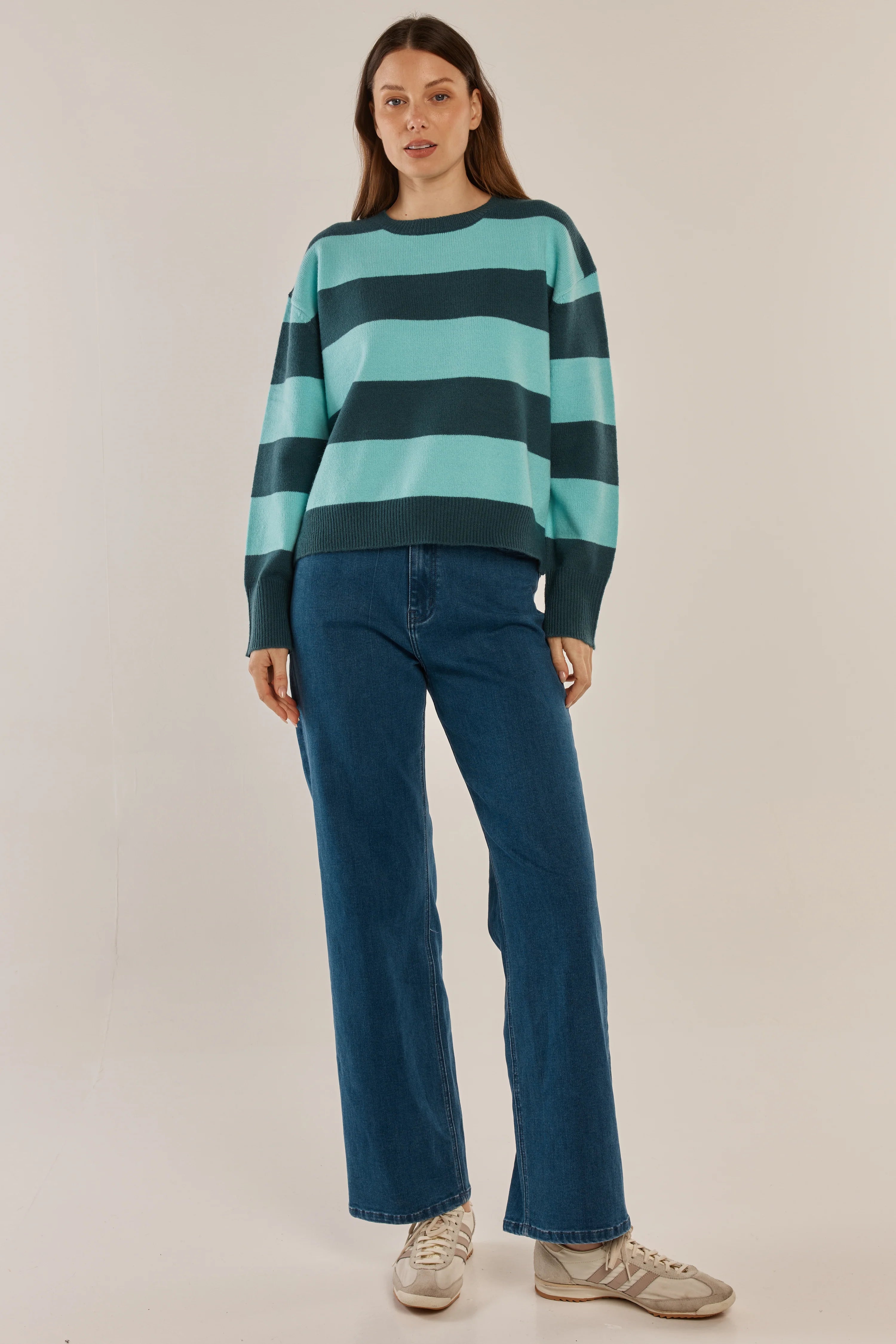 Leonie Knit Sweater - Teal Green/Blue Stripe