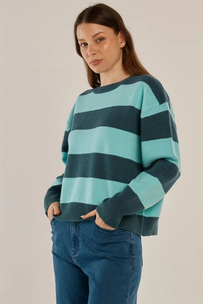 Leonie Knit Sweater - Teal Green/Blue Stripe