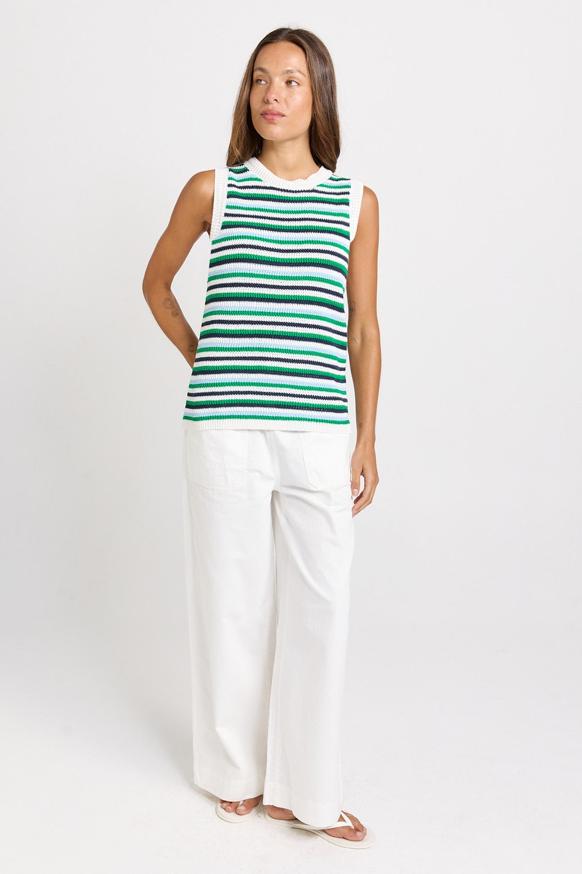 Betty Basics Roni Knit Tank - Blue/Green Combo