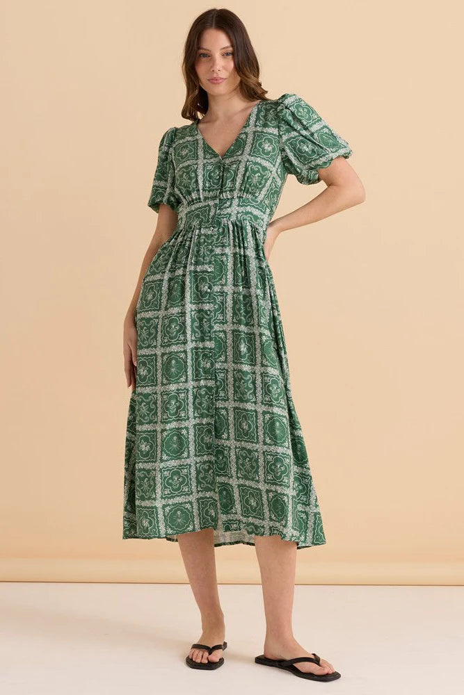 Dahlia Dress - Floral Tile Print