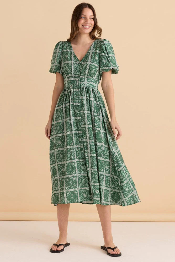 Dahlia Dress - Floral Tile Print