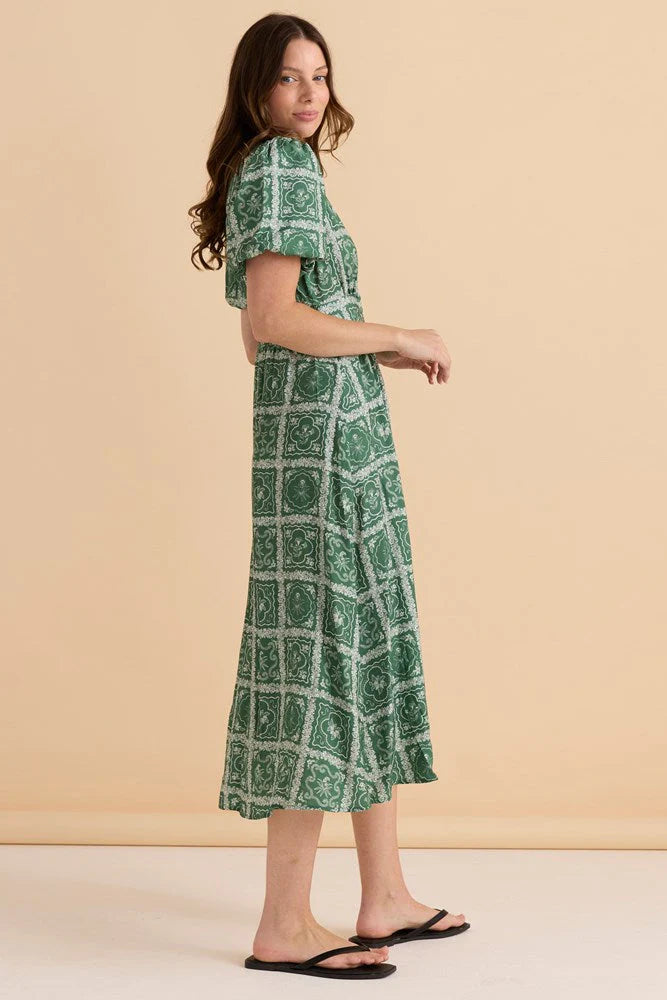 Dahlia Dress - Floral Tile Print