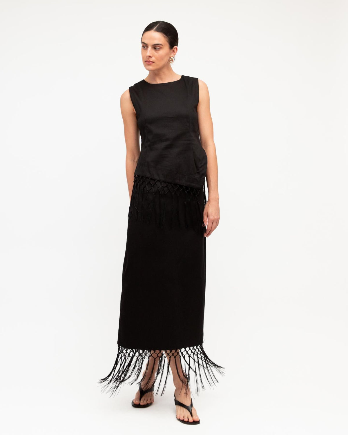 Anna Fringe Skirt - Black