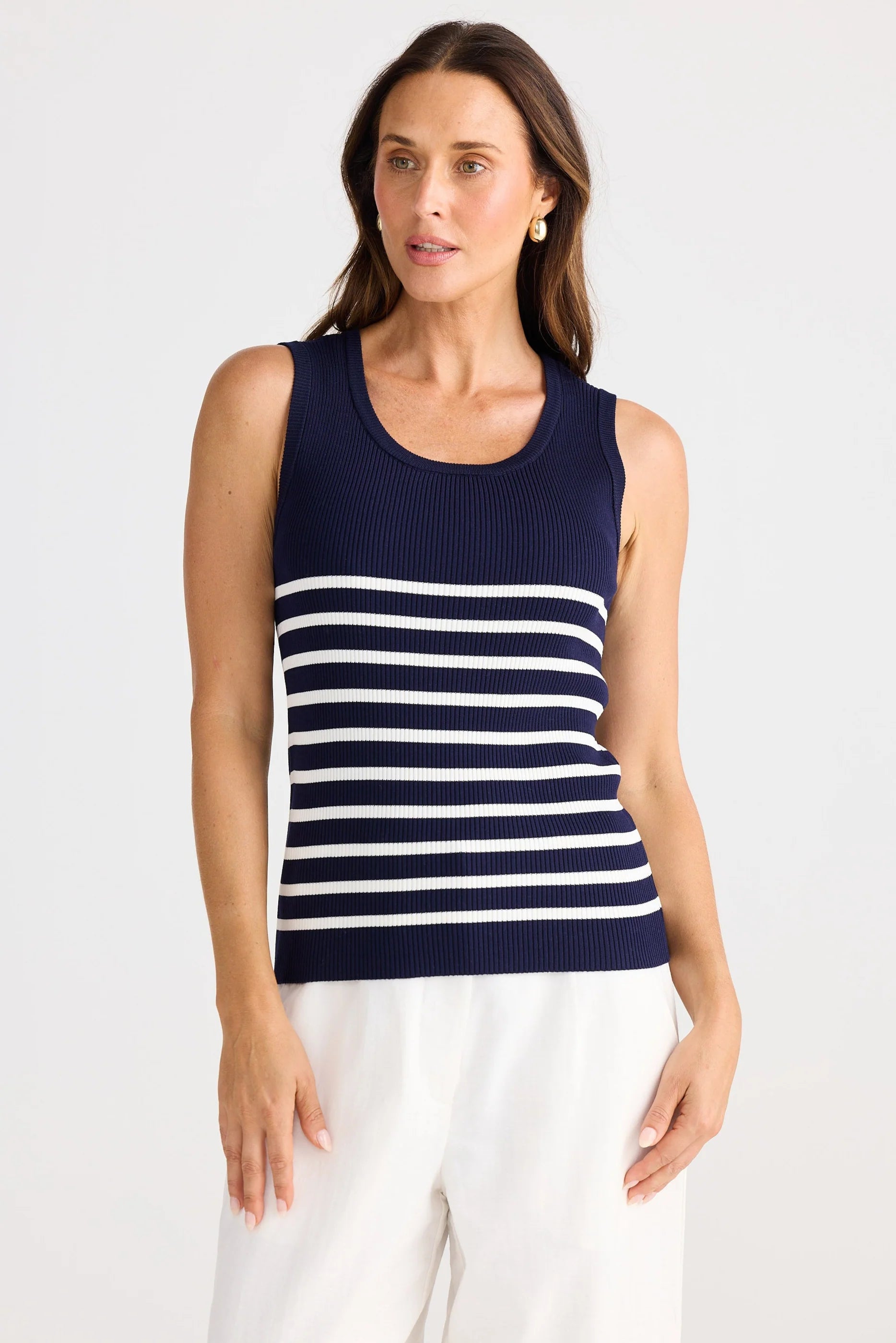 Amba Tank - Navy W White Stripe
