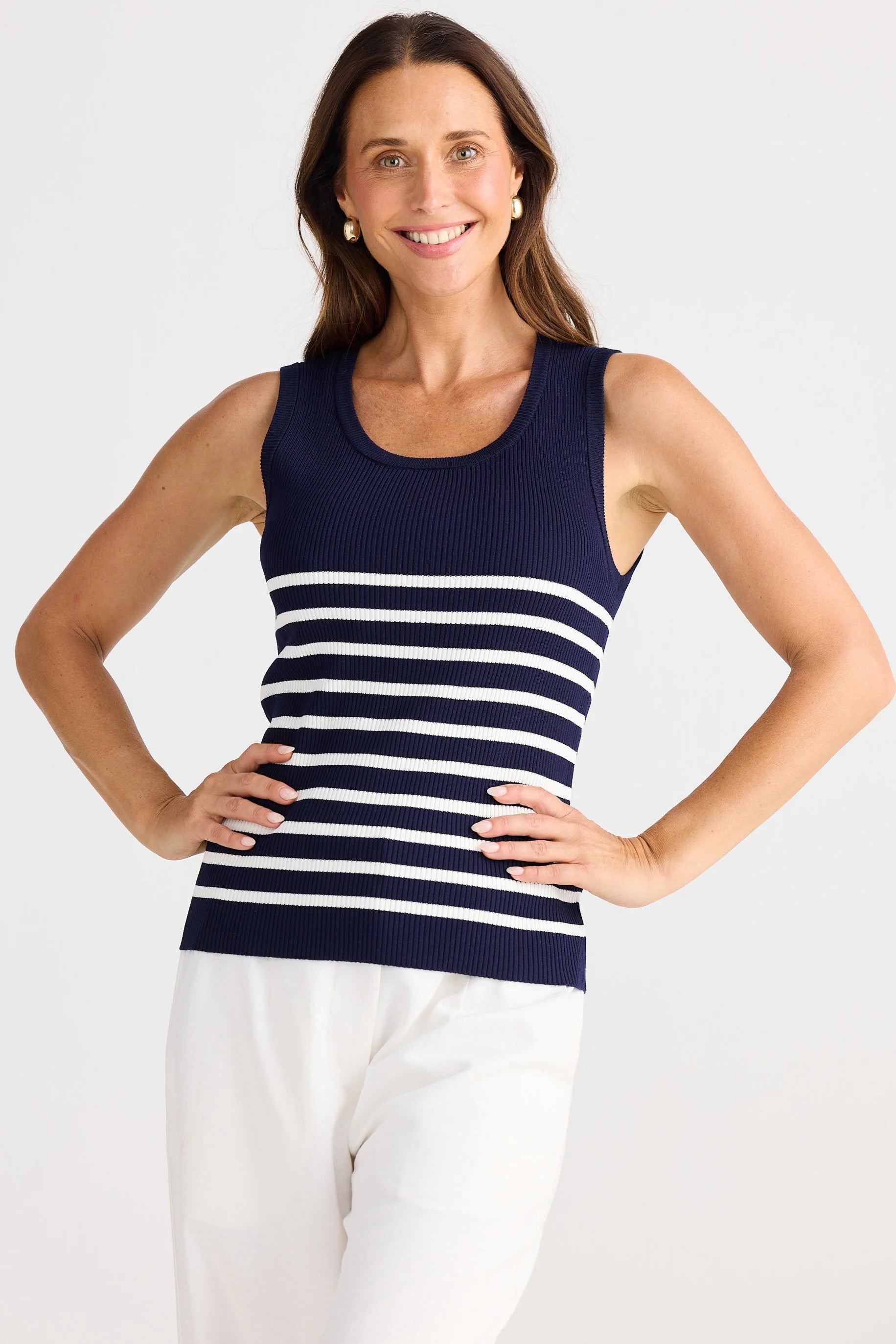 Amba Tank - Navy W White Stripe