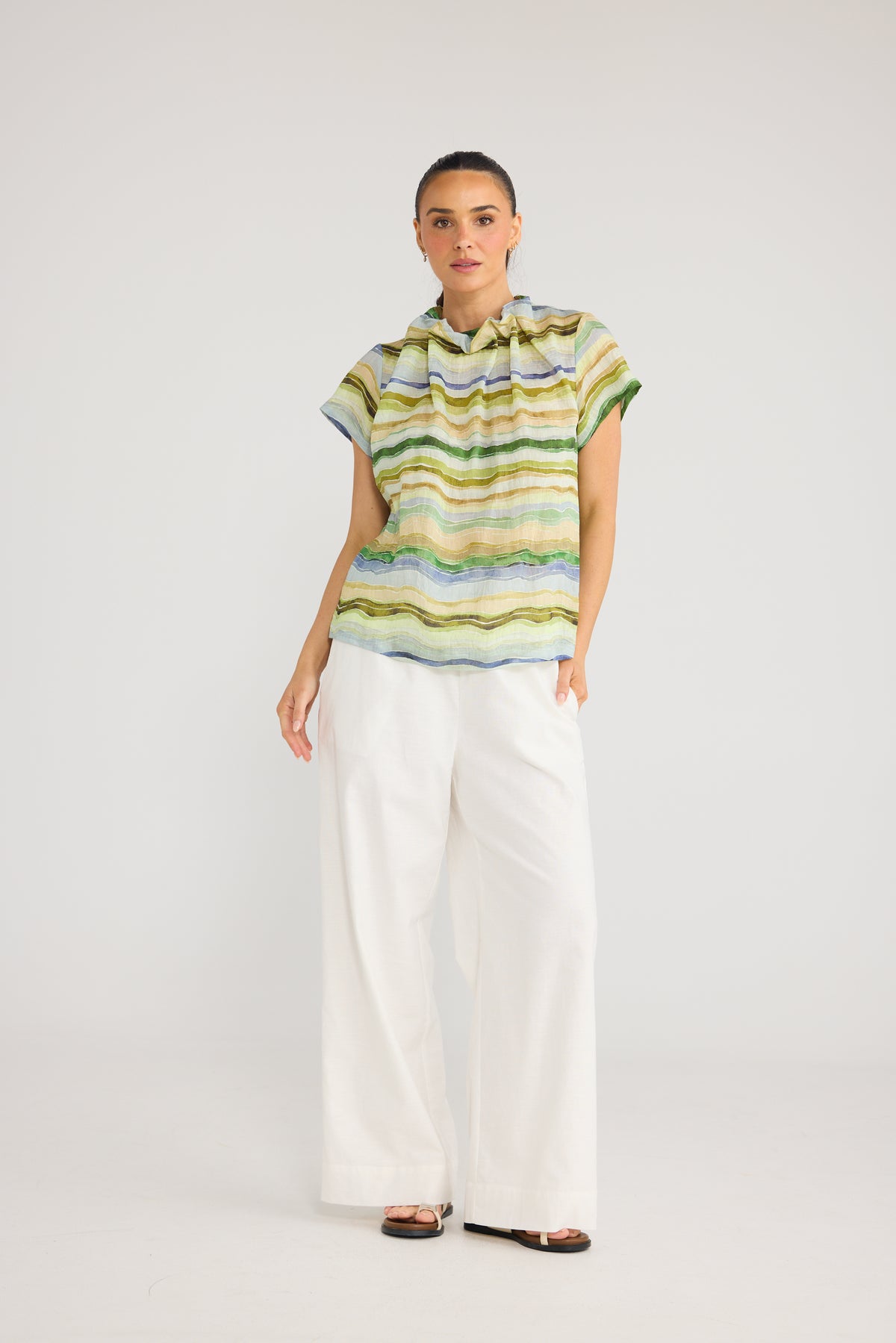 Brave & True Carina Blouse - Blue Painterly Stripe, product view