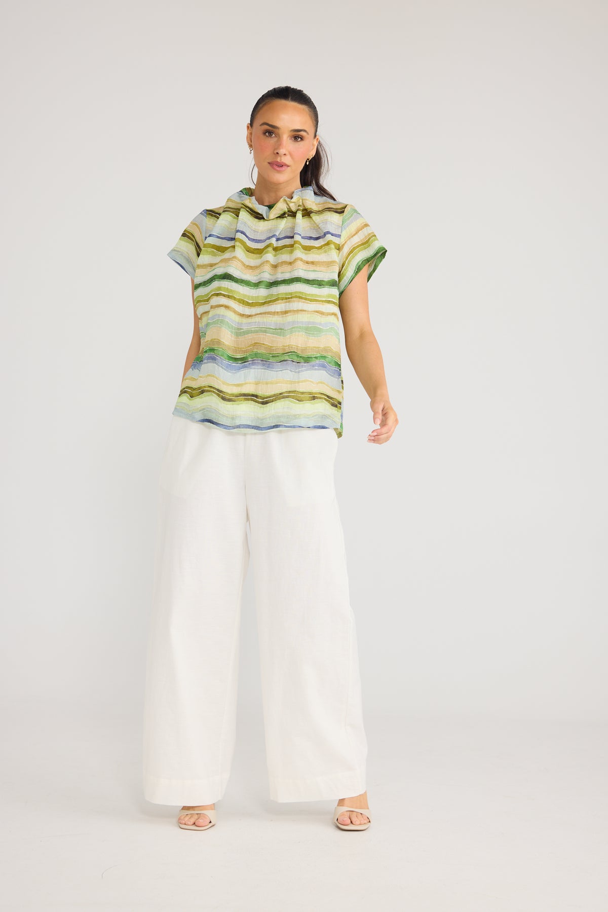 Brave & True Carina Blouse - Blue Painterly Stripe, view 10