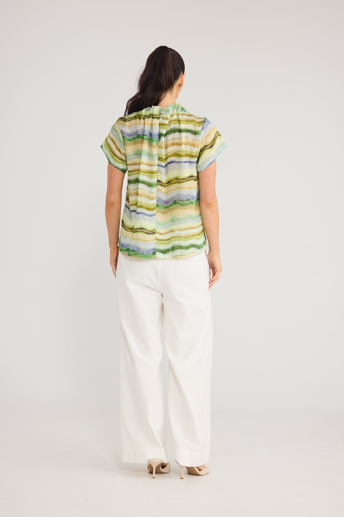 Brave & True Carina Blouse - Blue Painterly Stripe, view 11