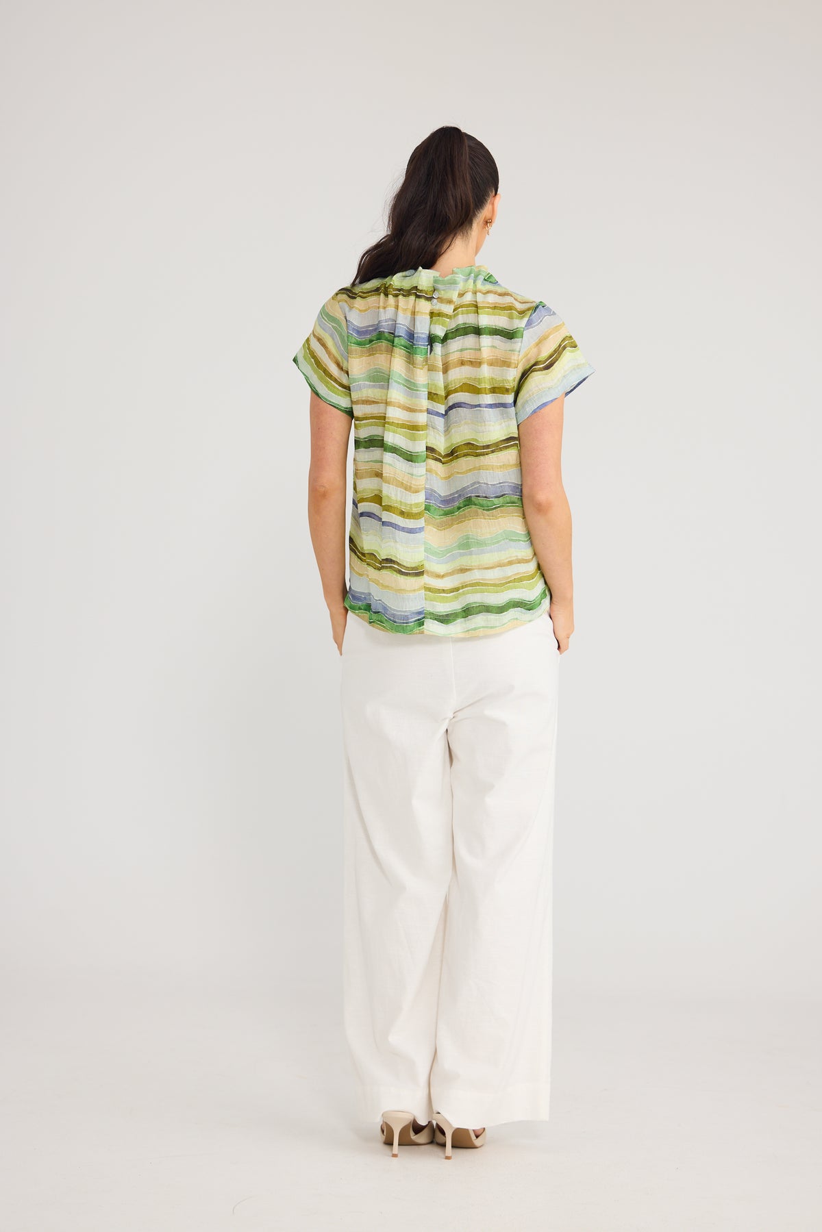 Brave & True Carina Blouse - Blue Painterly Stripe, view 12